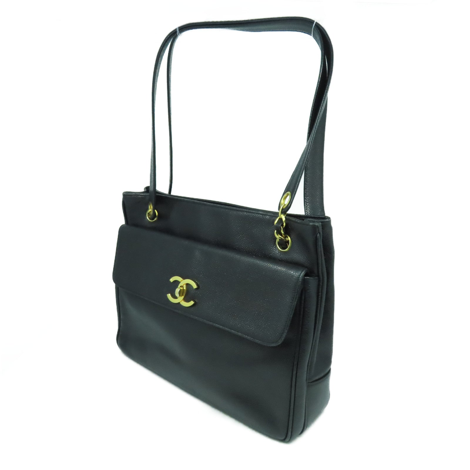 CHANEL 【激減優惠】牛皮皮革Tote Bag金扣肩背袋黑色
