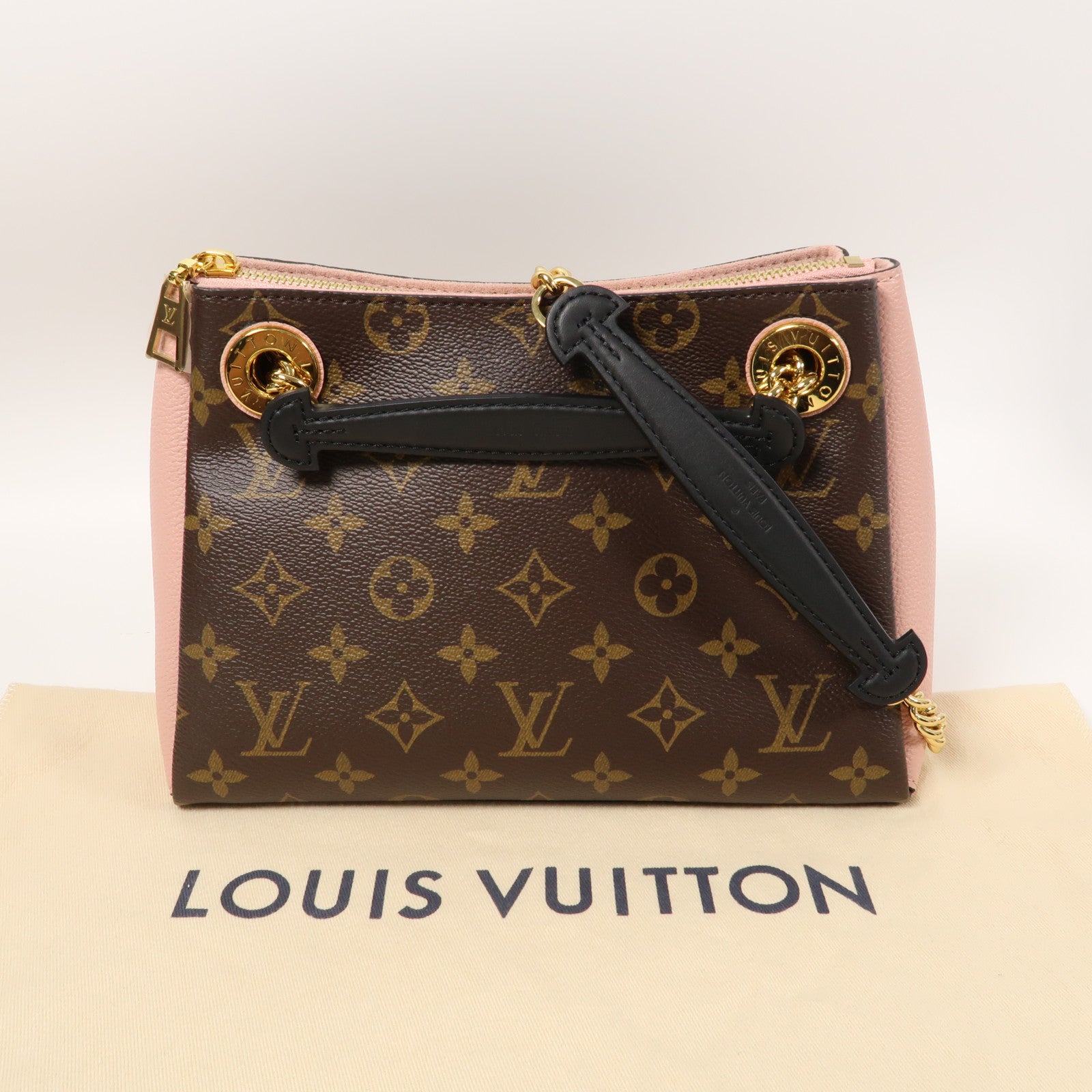 LOUIS VUITTON 【清倉大減價】Monogram Surene BB金扣鏈帶肩背袋啡色/粉紅色