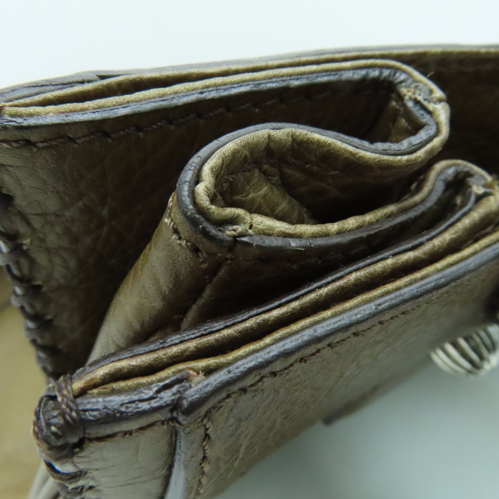 CELINE 牛皮皮革Hand Bag手挽袋银扣深绿色