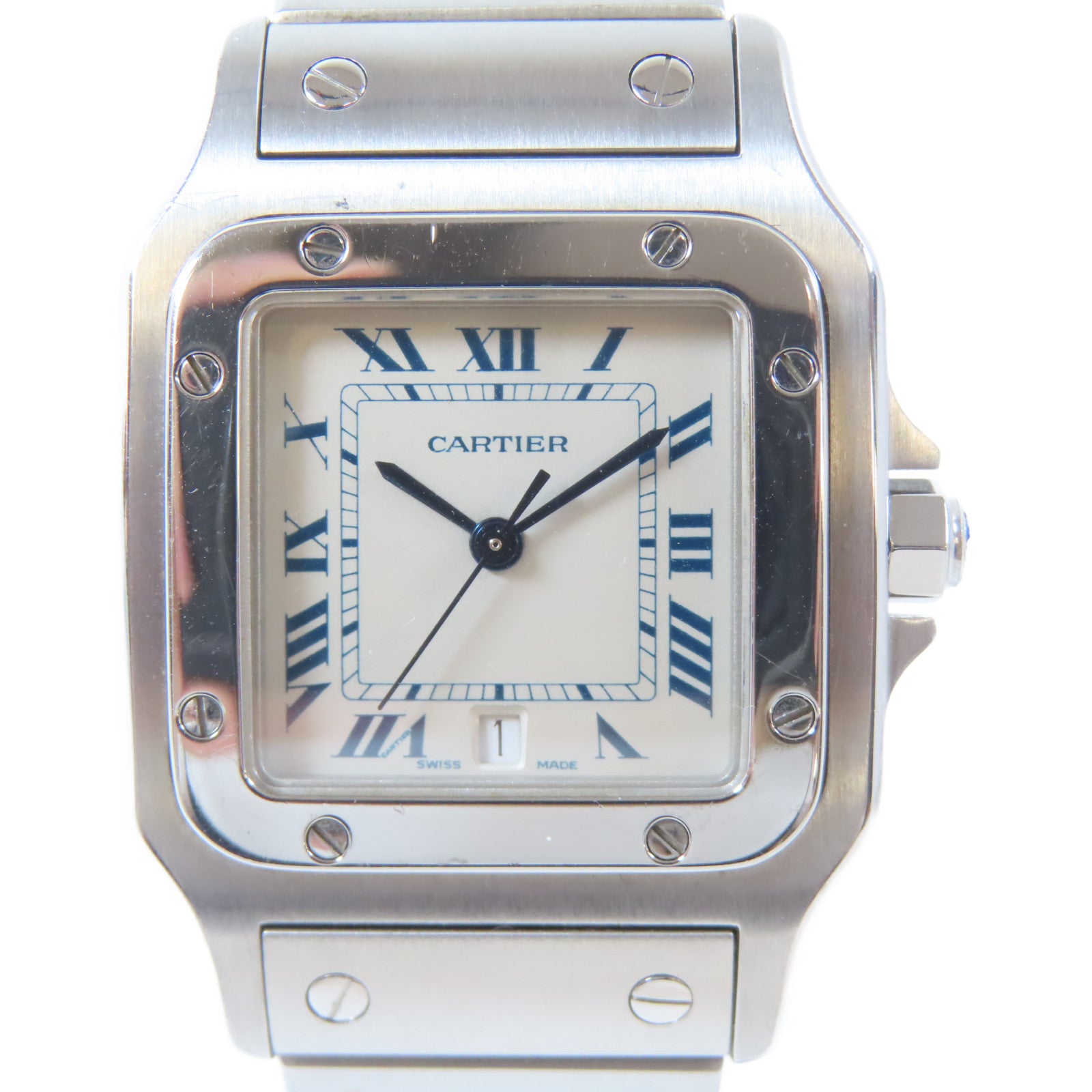 CARTIER Santos Galbee 1564不鏽鋼手錶石英機芯米色#16cm