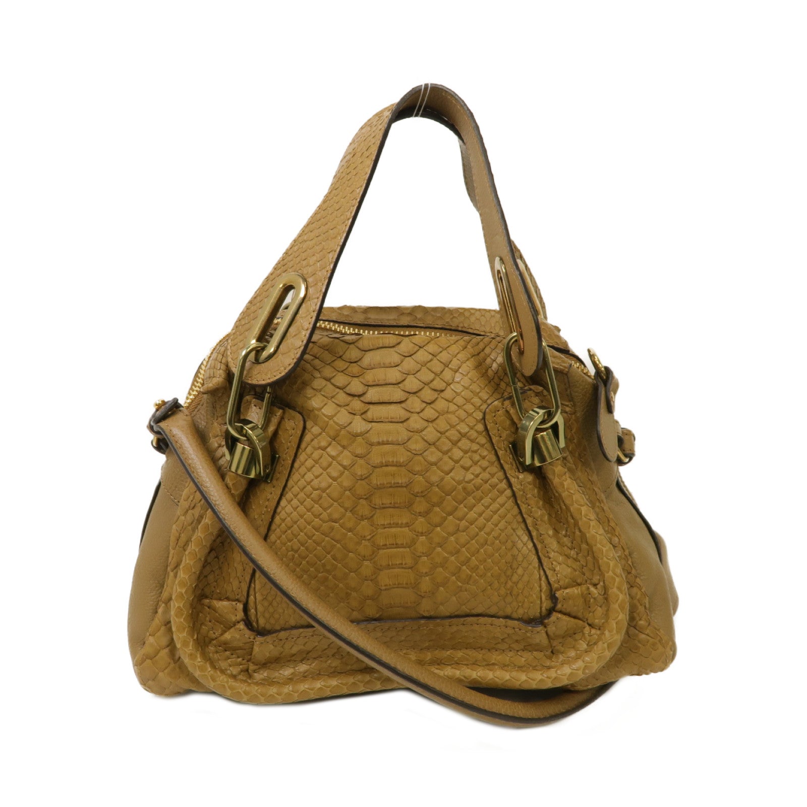 Chloe 蛇皮皮革/牛皮皮革2way Shoulder Bag金扣手挽肩背兩用袋棕色