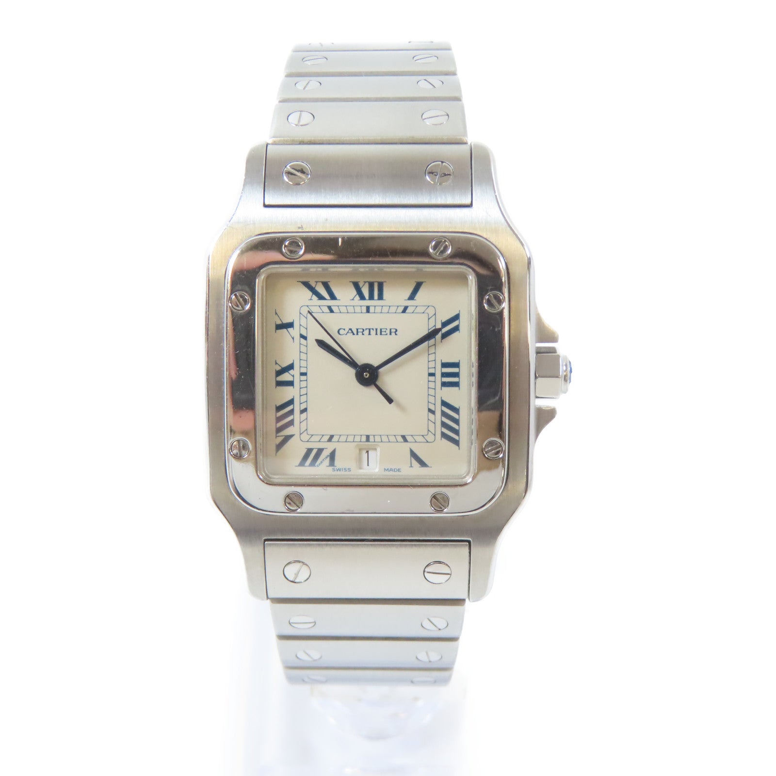 CARTIER Santos Galbee 1564不鏽鋼手錶石英機芯米色#16cm