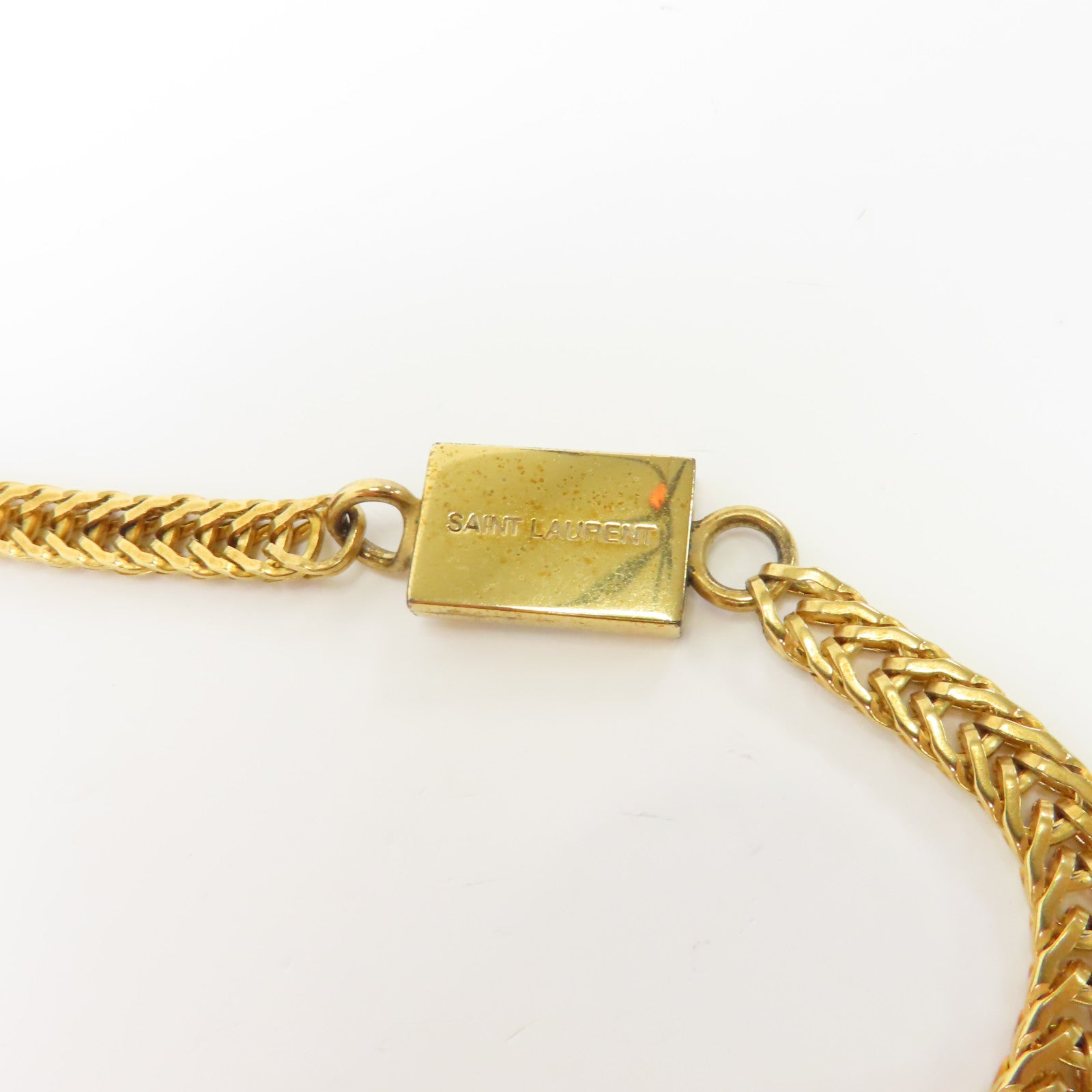 YVES SAINT LAURENT 麂皮皮革/牛皮皮革Chain Shoulder金扣鏈帶肩背袋米色
