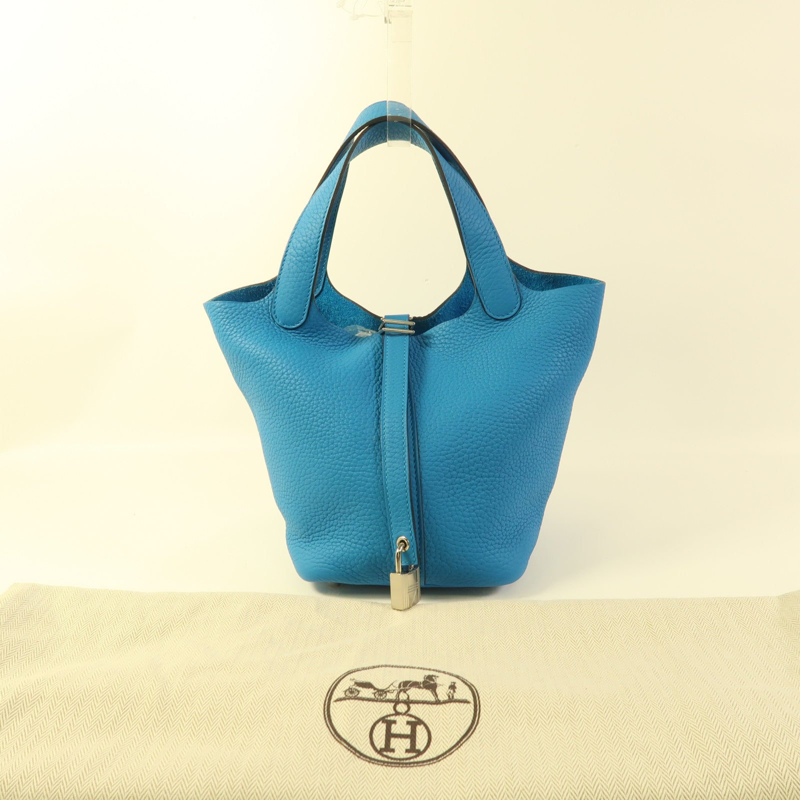 HERMES Clemence皮革Picotin PM銀扣手挽袋Bleu Zanzibar