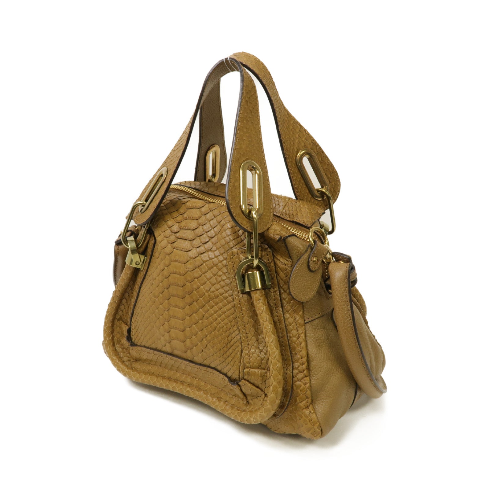 Chloe 蛇皮皮革/牛皮皮革2way Shoulder Bag金扣手挽肩背兩用袋棕色