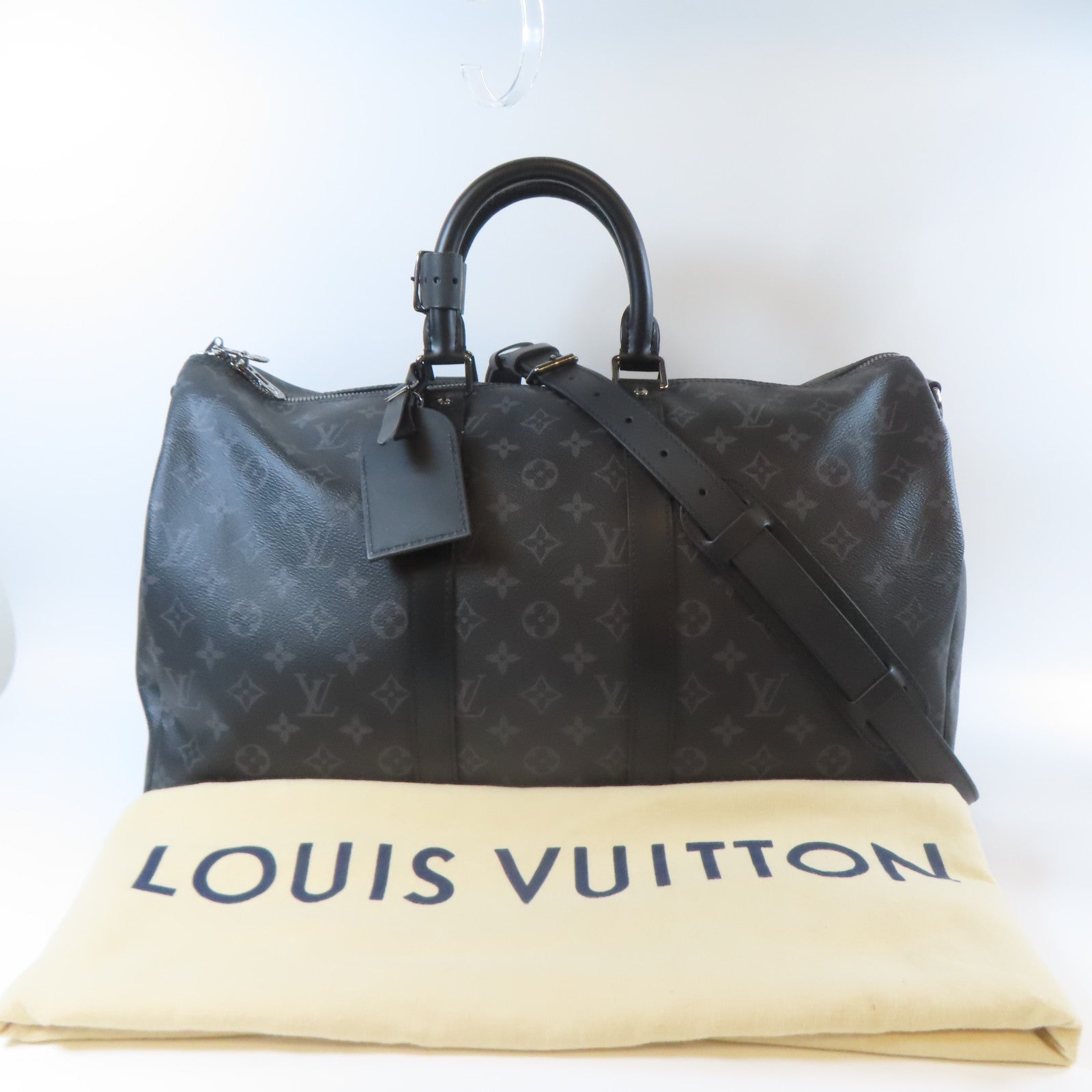LOUIS VUITTON 【激減優惠】Monogram Eclipse Keepall Bandouliere 45銀扣手挽肩背兩用袋黑色