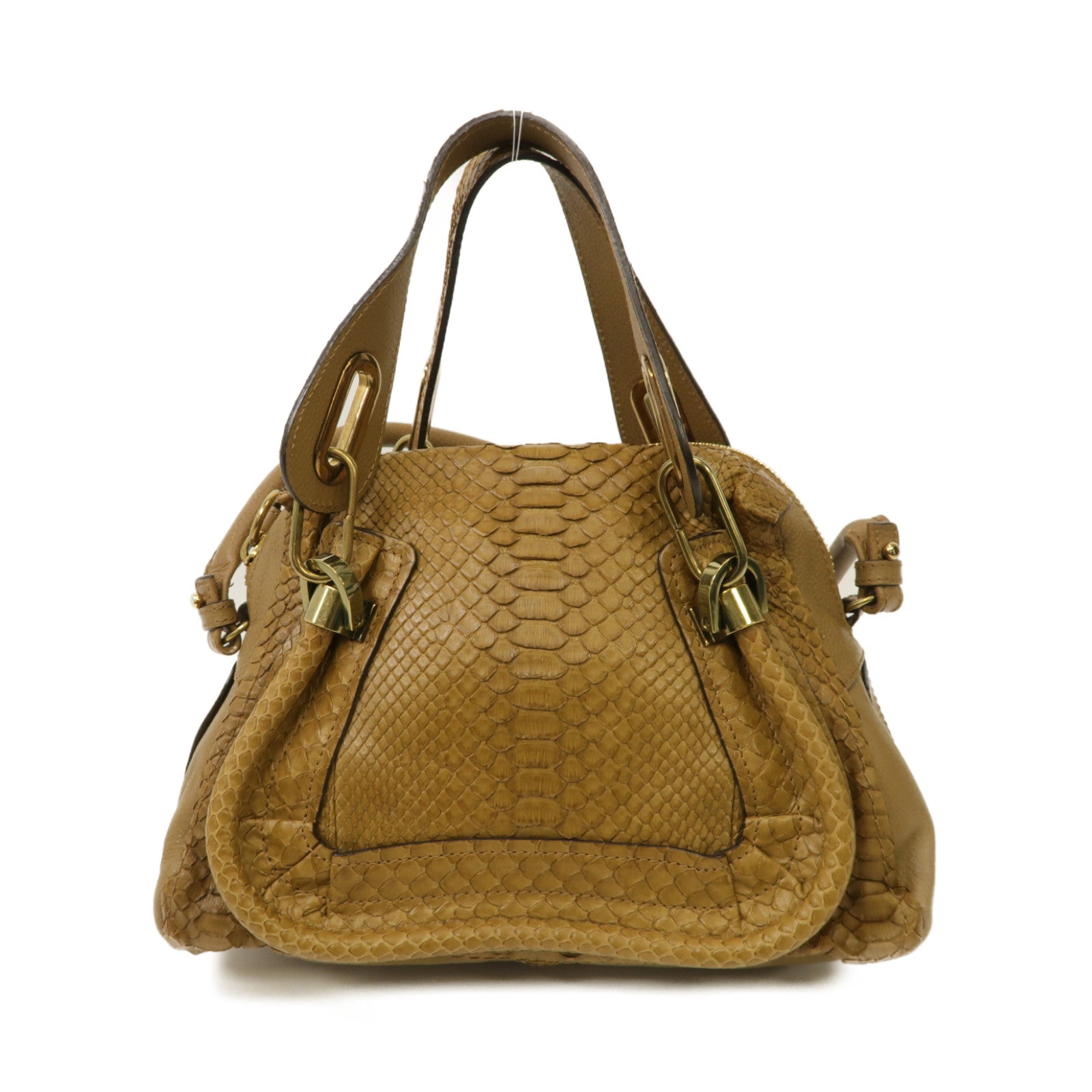 Chloe 蛇皮皮革/牛皮皮革2way Shoulder Bag金扣手挽肩背兩用袋棕色