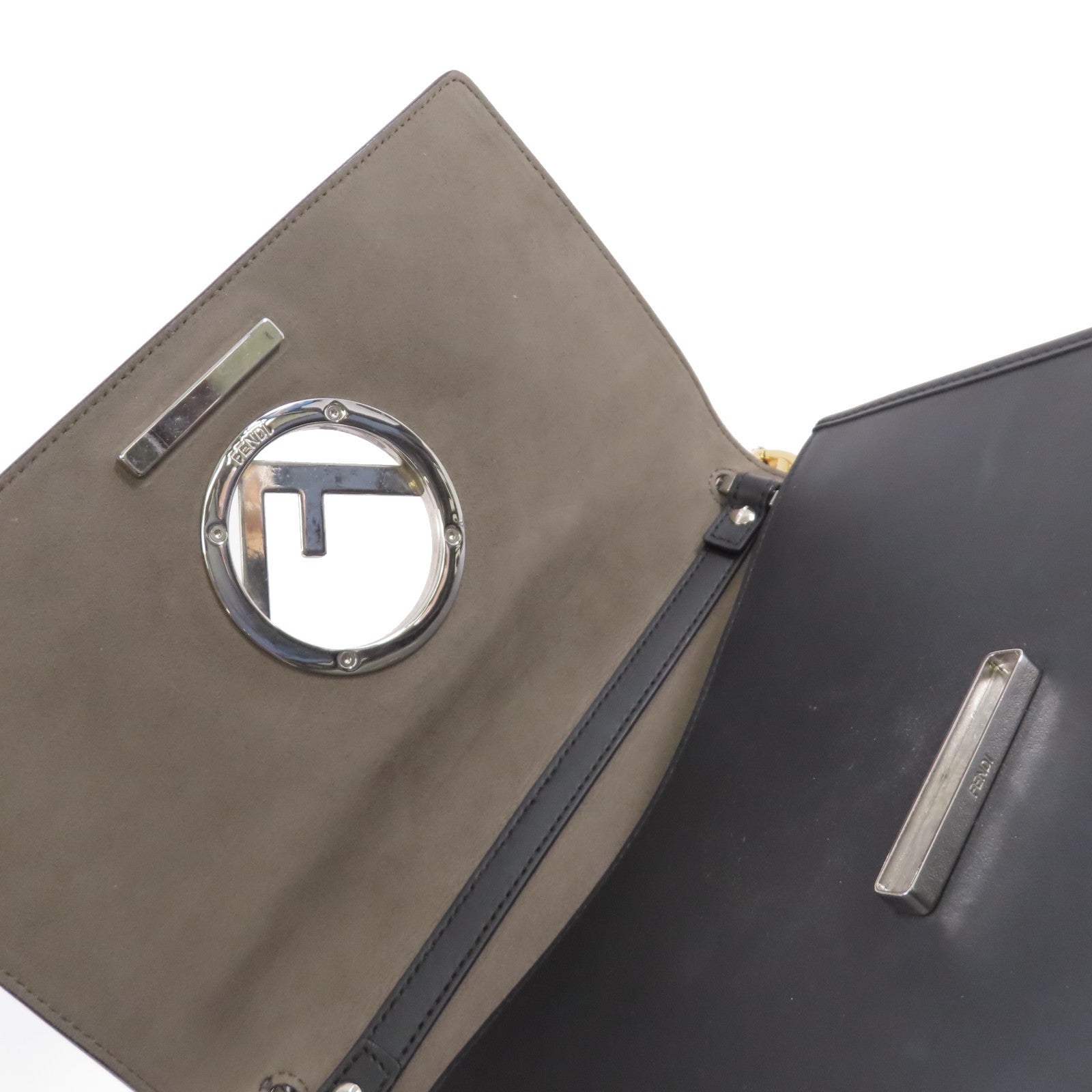 FENDI 牛皮皮革2Way Shoulder Bag銀扣手挽肩背兩用袋黑色