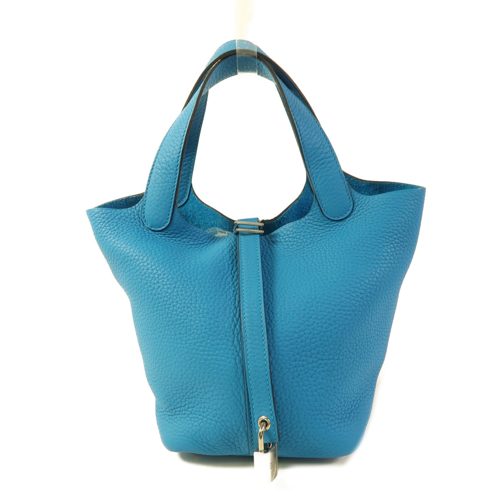 HERMES Clemence皮革Picotin PM銀扣手挽袋Bleu Zanzibar