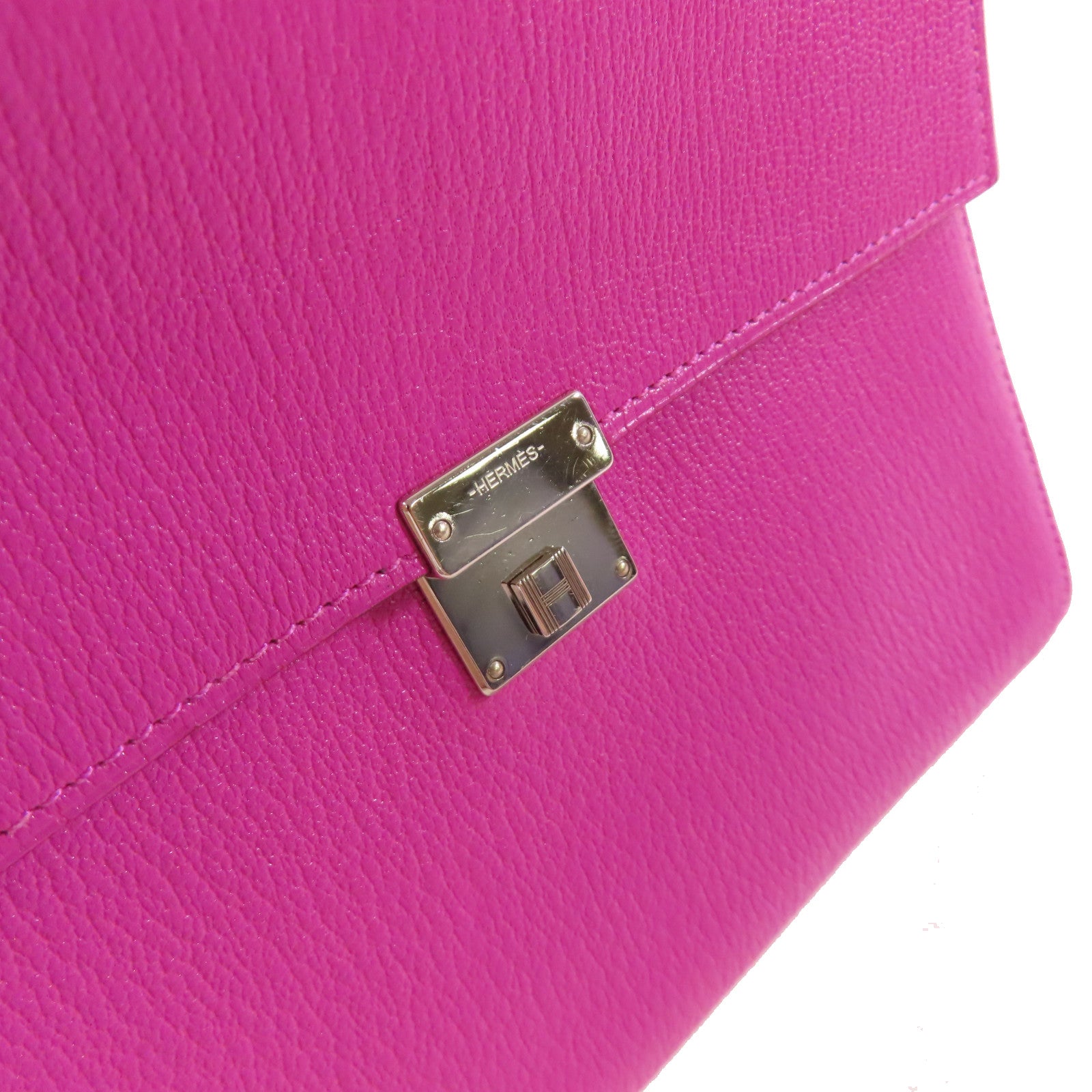 HERMES Chevre皮革Clic 16 Shoulder Bag銀扣肩背袋9I Magnolia/玉蘭紫色