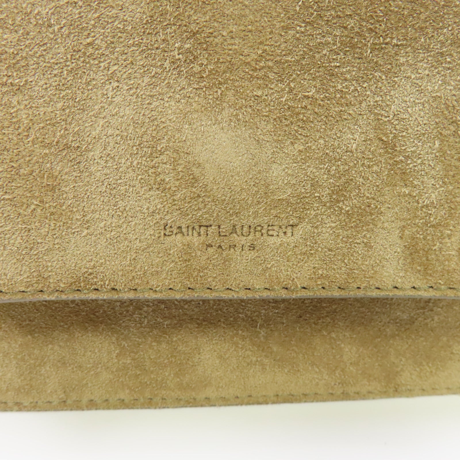 YVES SAINT LAURENT 麂皮皮革/牛皮皮革Chain Shoulder金扣鏈帶肩背袋米色