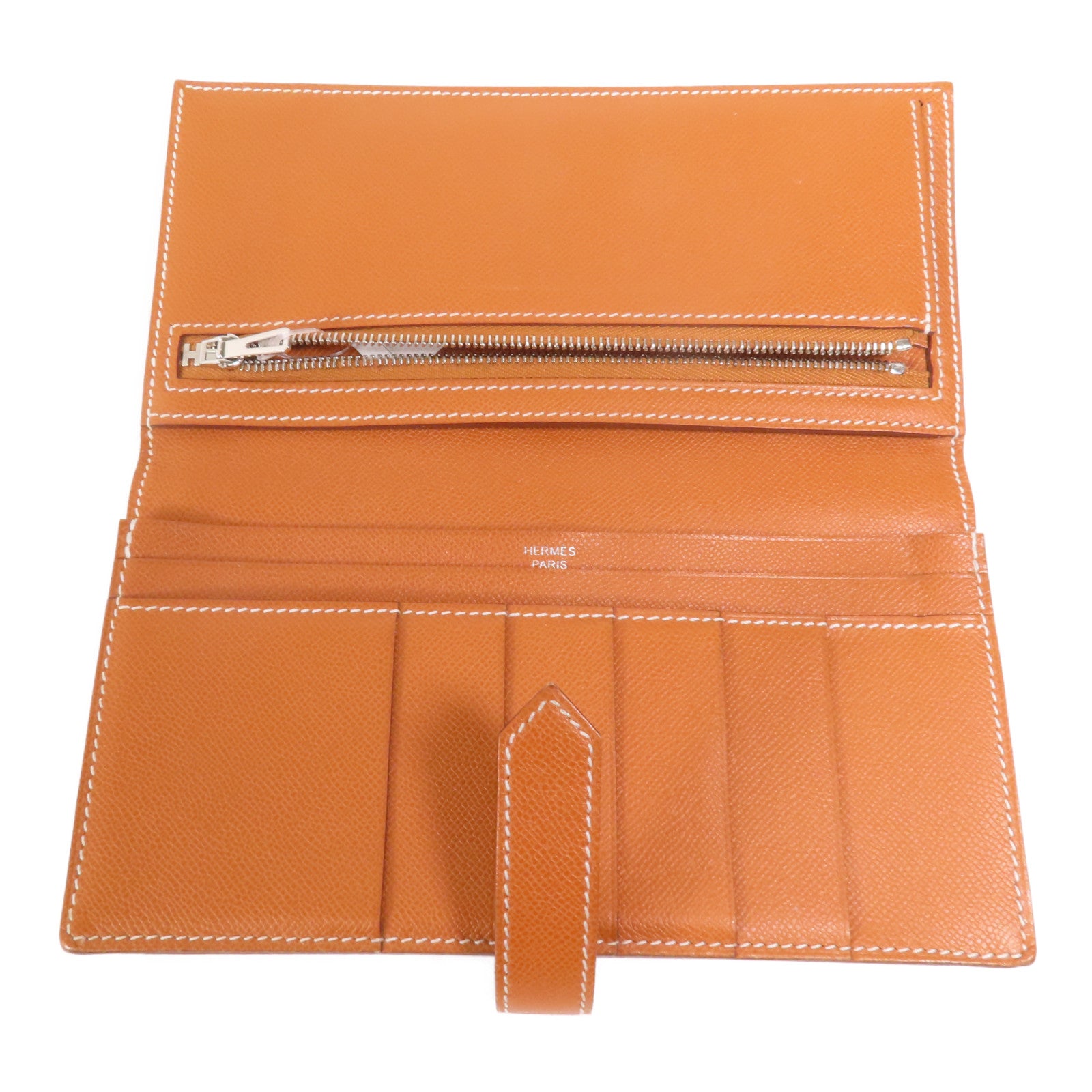 HERMES Madame皮革Bearn Long Wallet銀扣長錢包Gold
