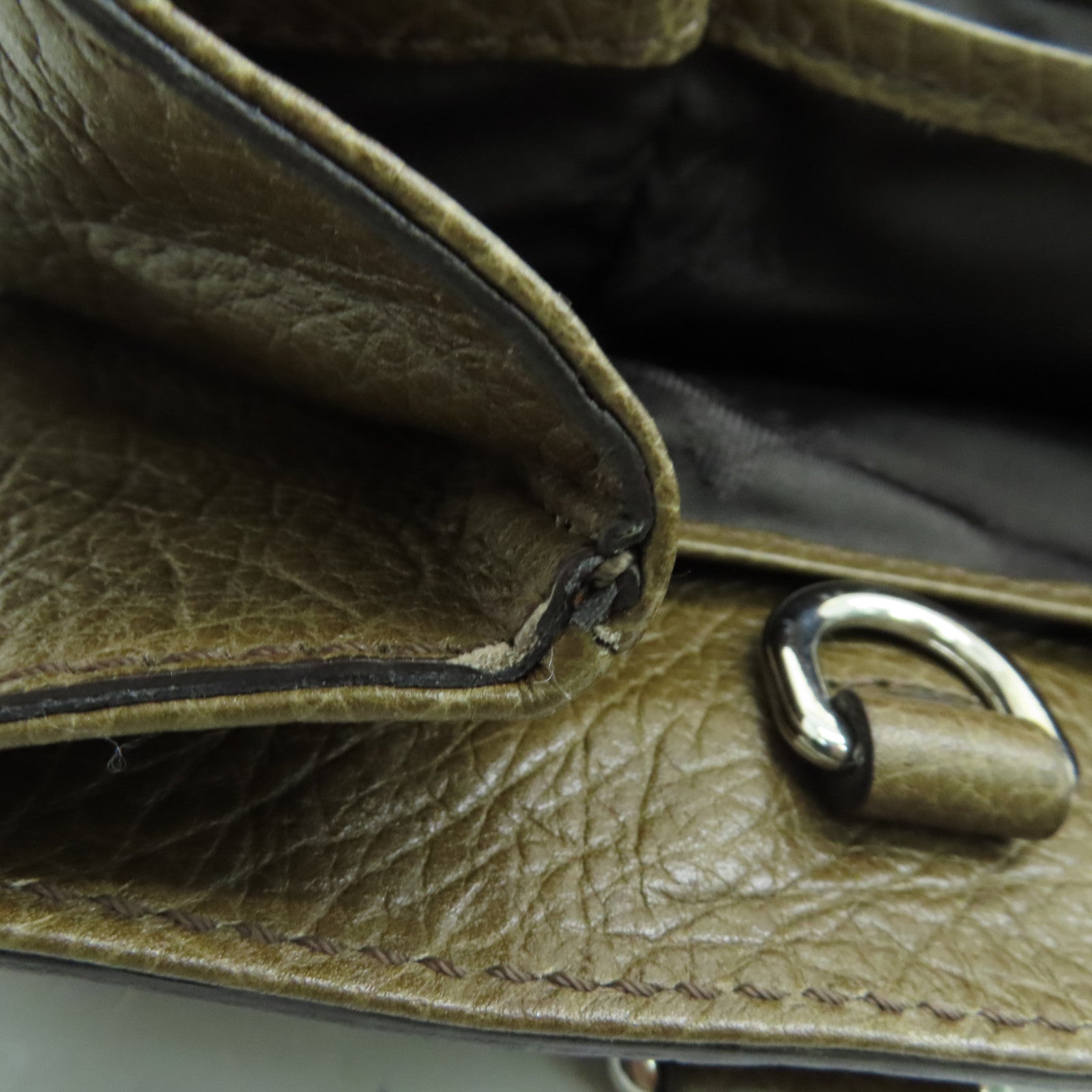 CELINE 牛皮皮革Hand Bag手挽袋银扣深绿色