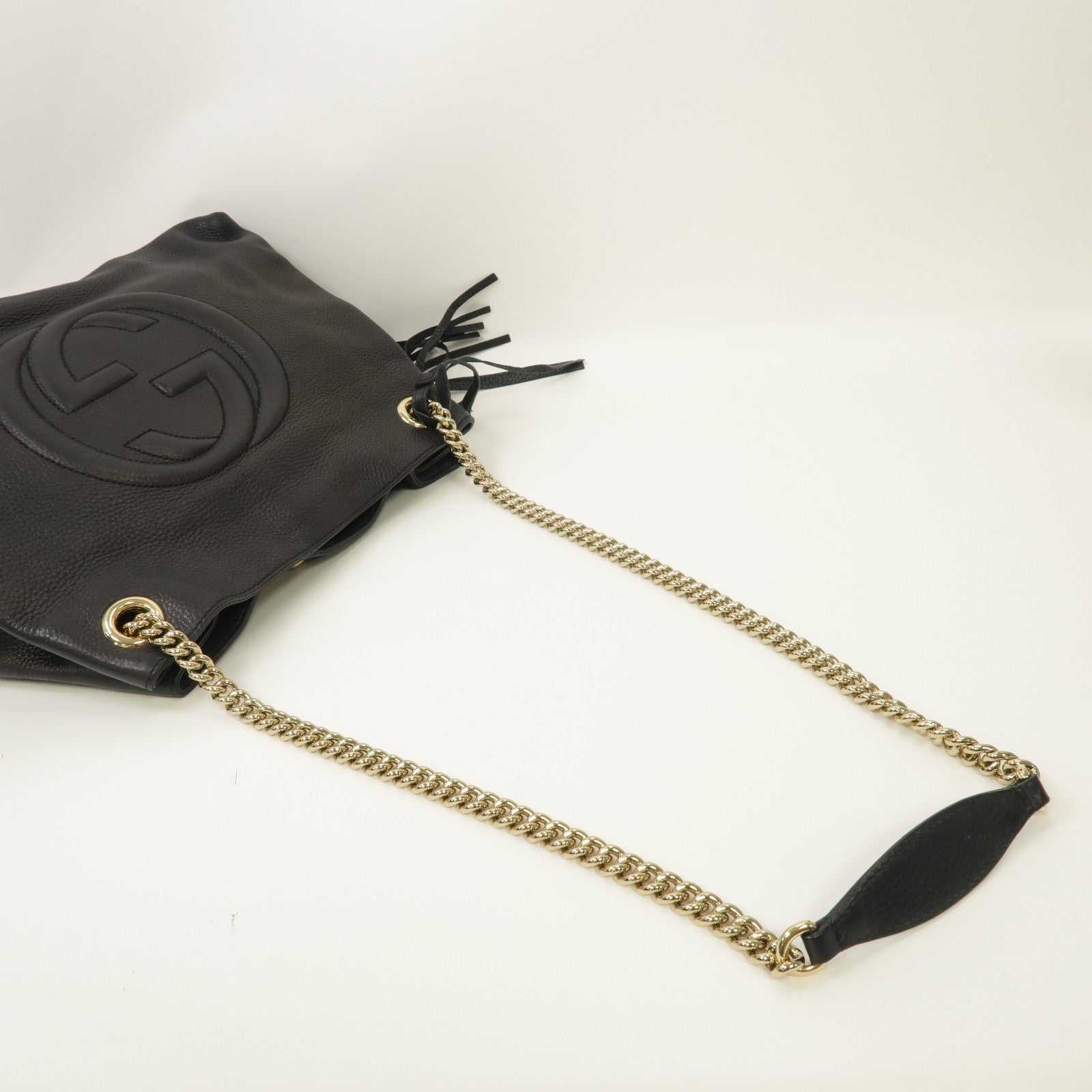 GUCCI 牛皮皮革Soho Shoulder Bag金扣鏈帶肩背袋黑色
