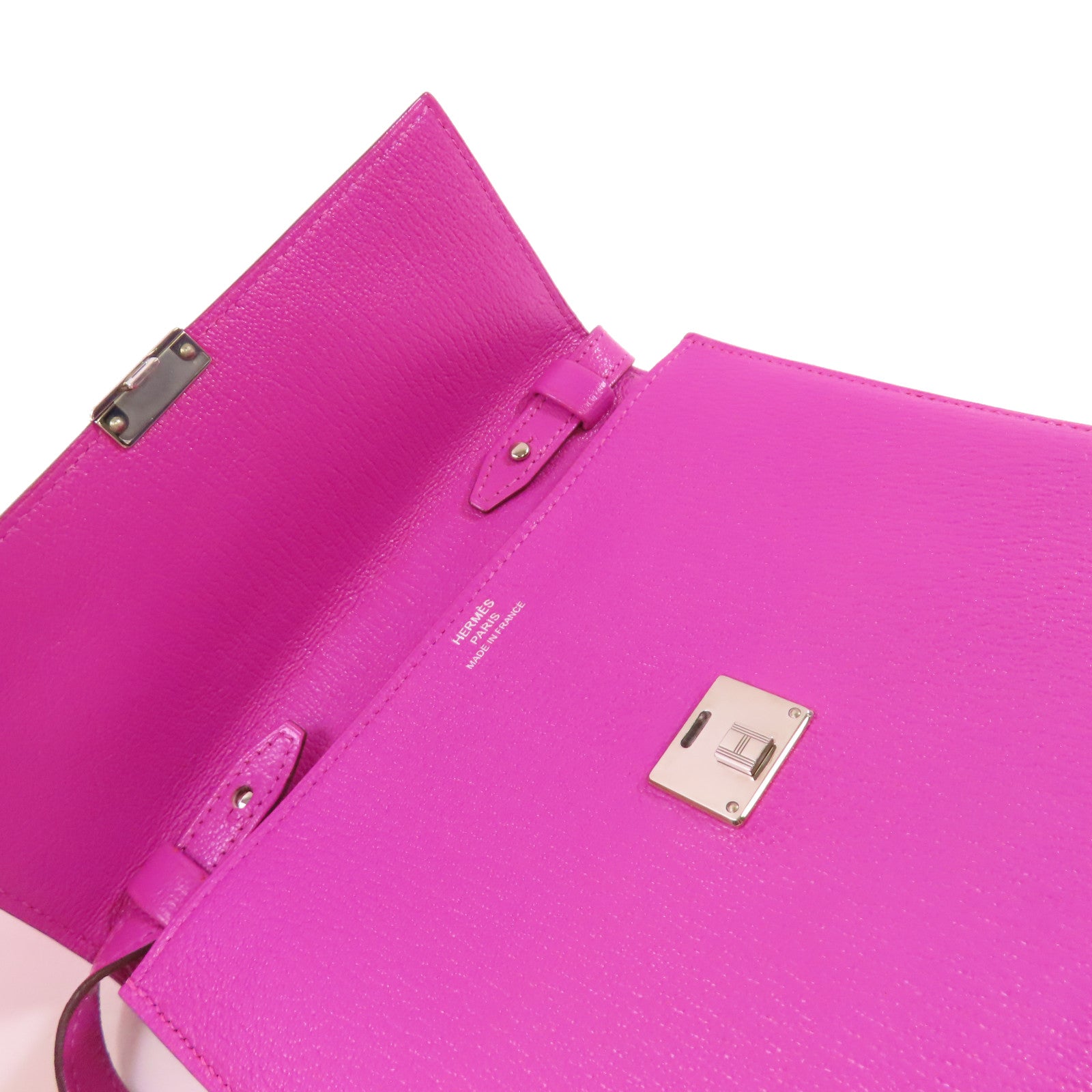 HERMES Chevre皮革Clic 16 Shoulder Bag銀扣肩背袋9I Magnolia/玉蘭紫色