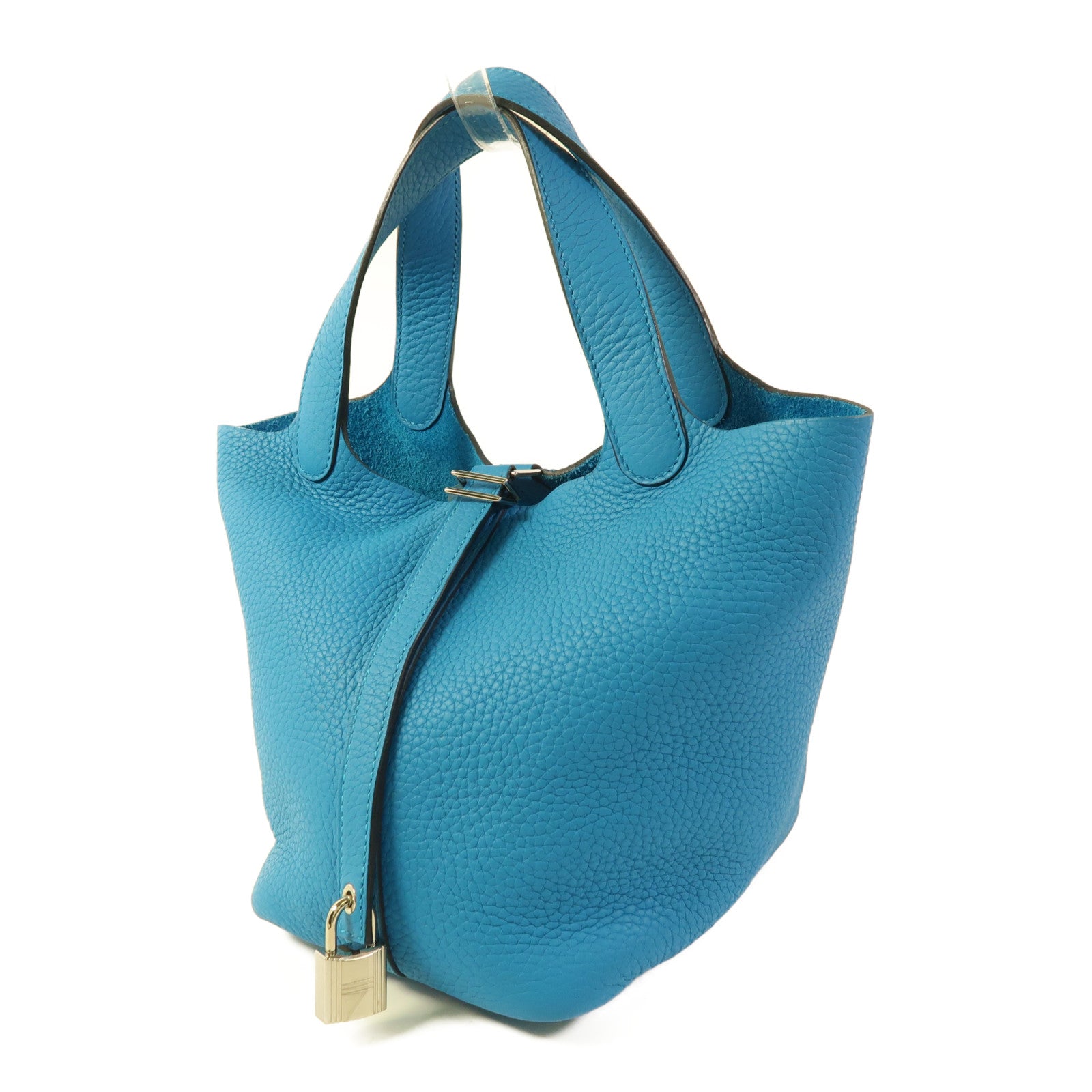 HERMES Clemence皮革Picotin PM銀扣手挽袋Bleu Zanzibar
