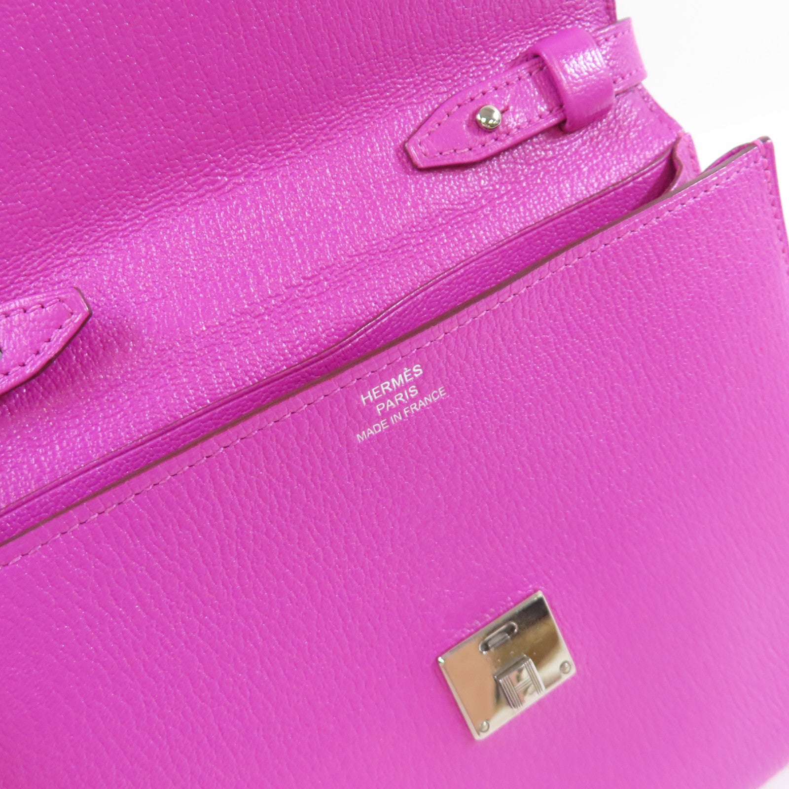 HERMES Chevre皮革Clic 16 Shoulder Bag銀扣肩背袋9I Magnolia/玉蘭紫色