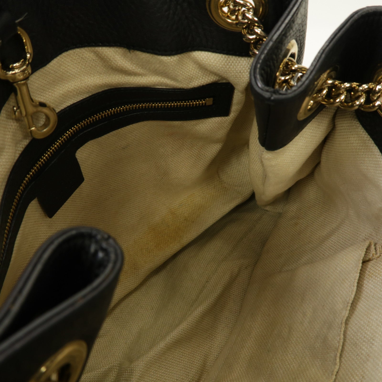 GUCCI 牛皮皮革Soho Shoulder Bag金扣鏈帶肩背袋黑色