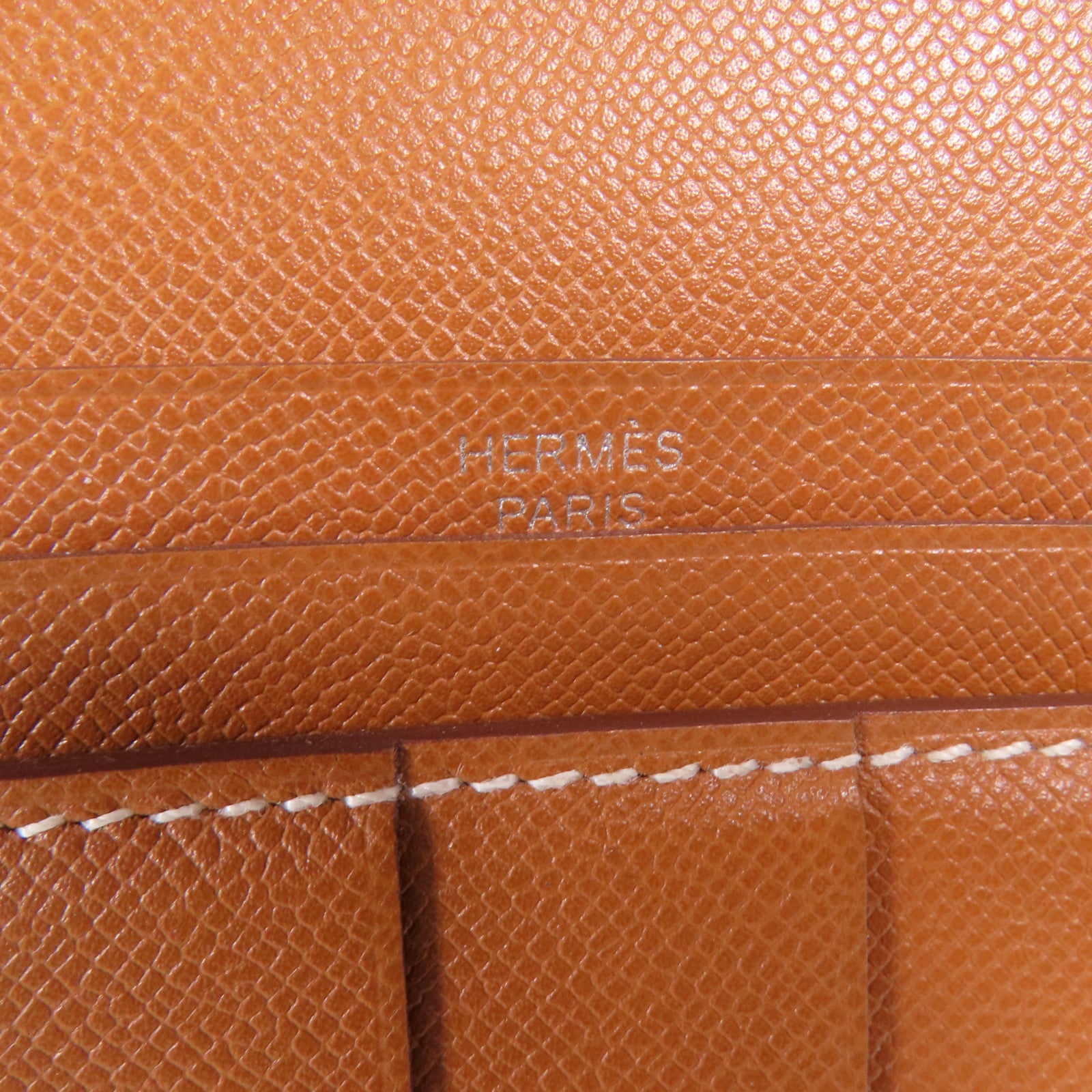 HERMES Madame皮革Bearn Long Wallet銀扣長錢包Gold