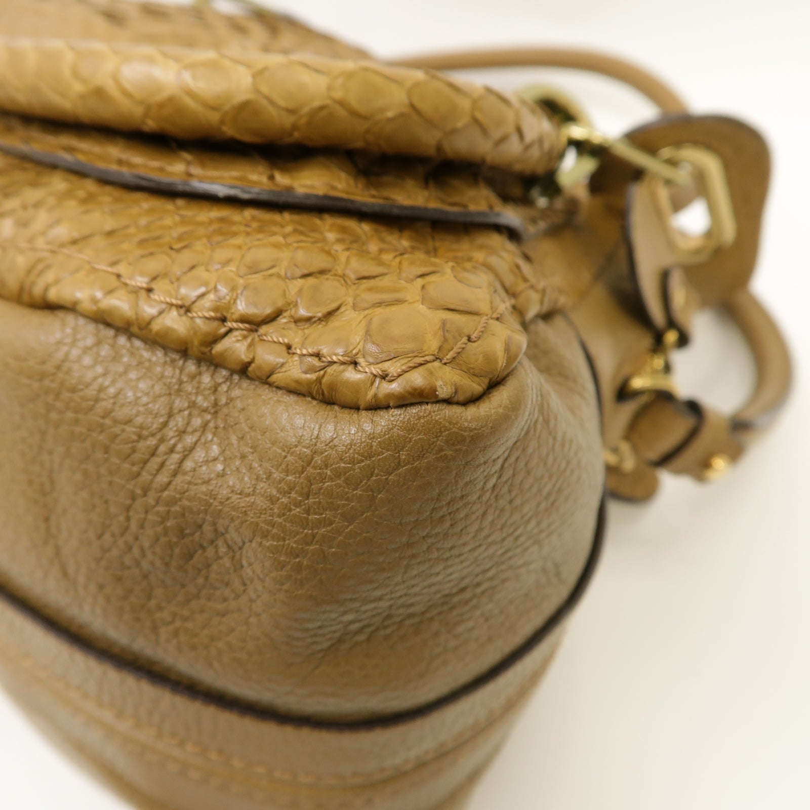 Chloe 蛇皮皮革/牛皮皮革2way Shoulder Bag金扣手挽肩背兩用袋棕色