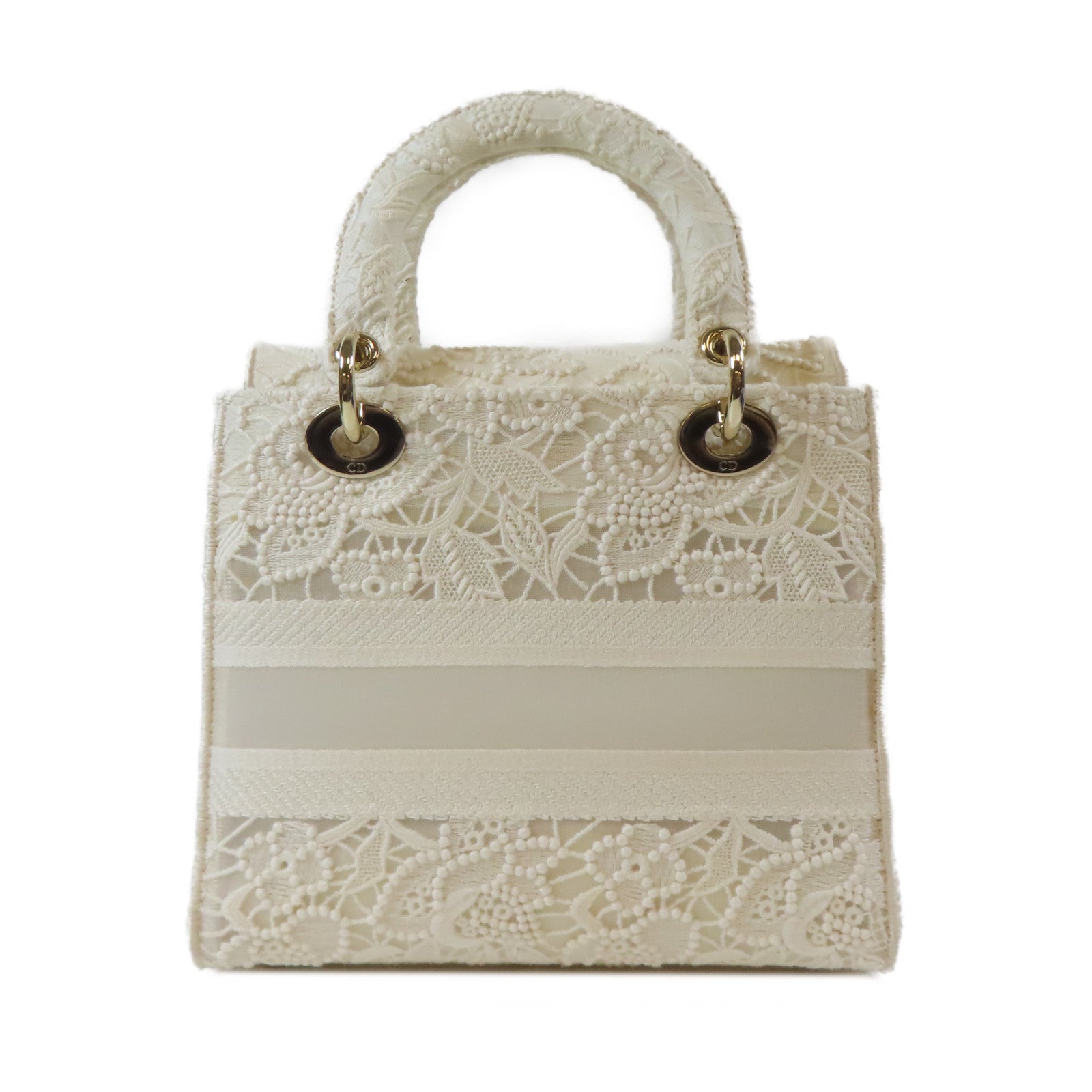 Dior 布料Lady Dior Shoulder金扣手挽肩背兩用袋白色