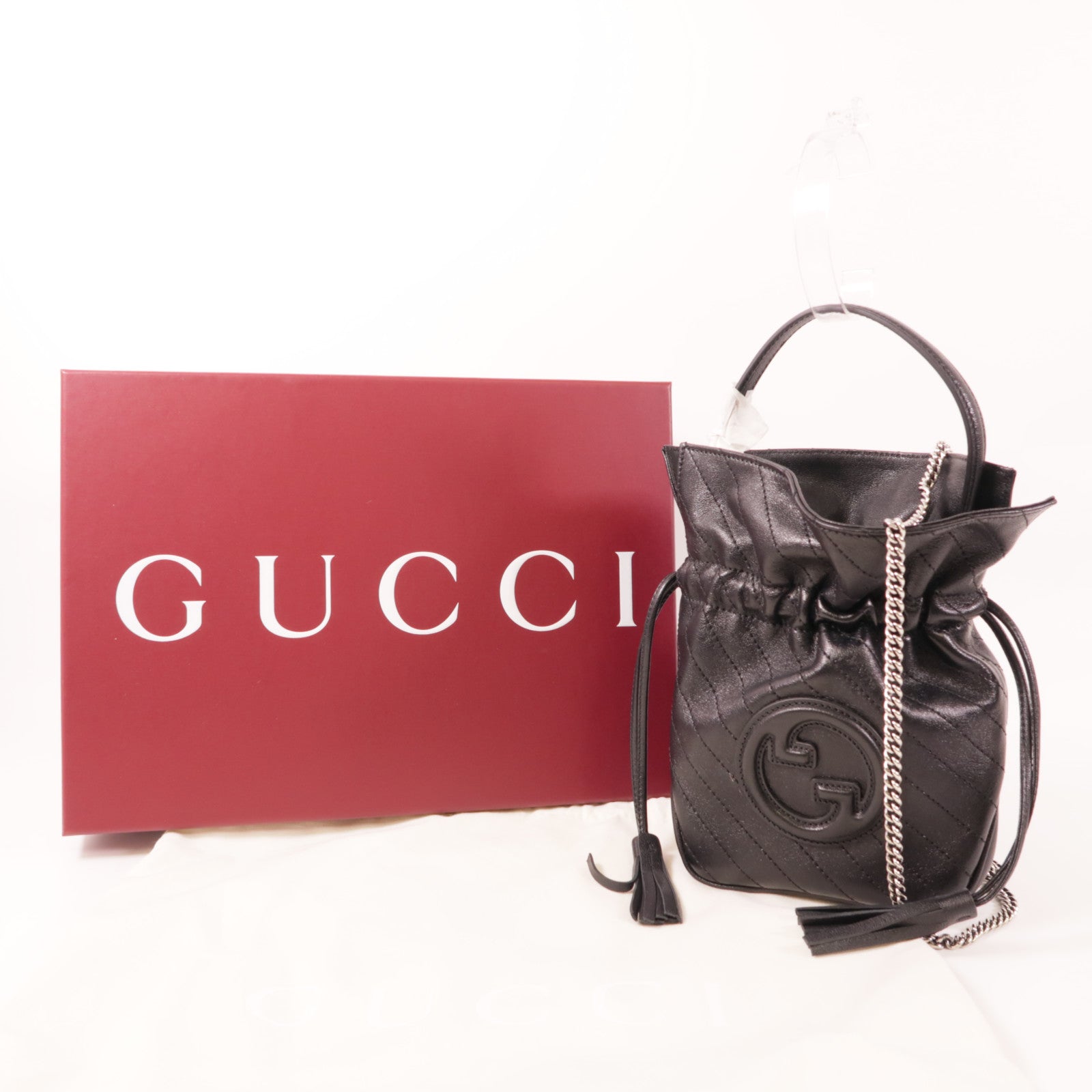 GUCCI GG SHW Blondie Mini Bucket 2 Way Chain Shoulder Bag Calfskin Leather Black