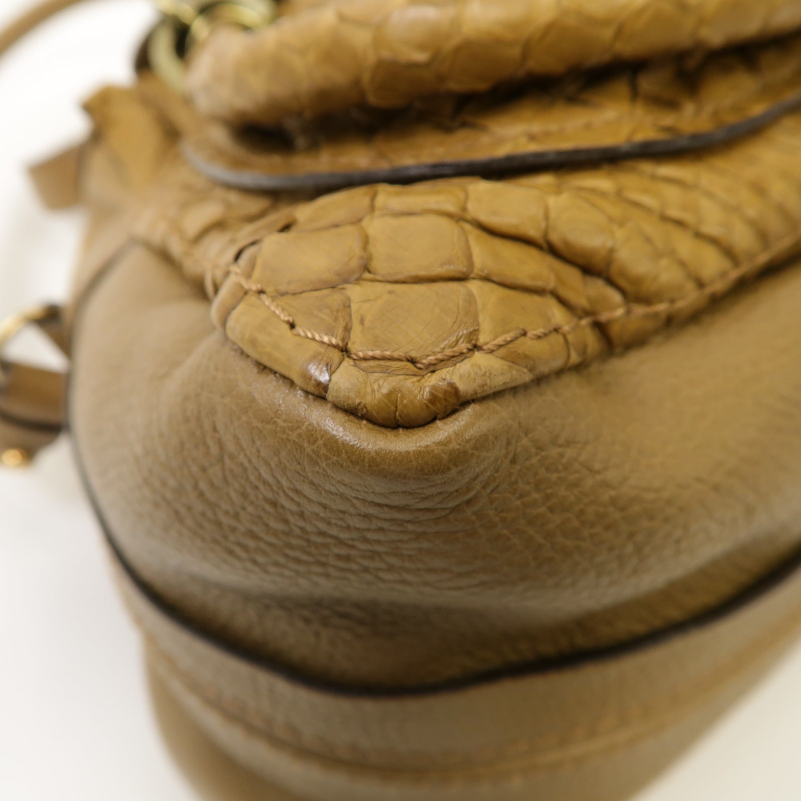 Chloe 蛇皮皮革/牛皮皮革2way Shoulder Bag金扣手挽肩背兩用袋棕色