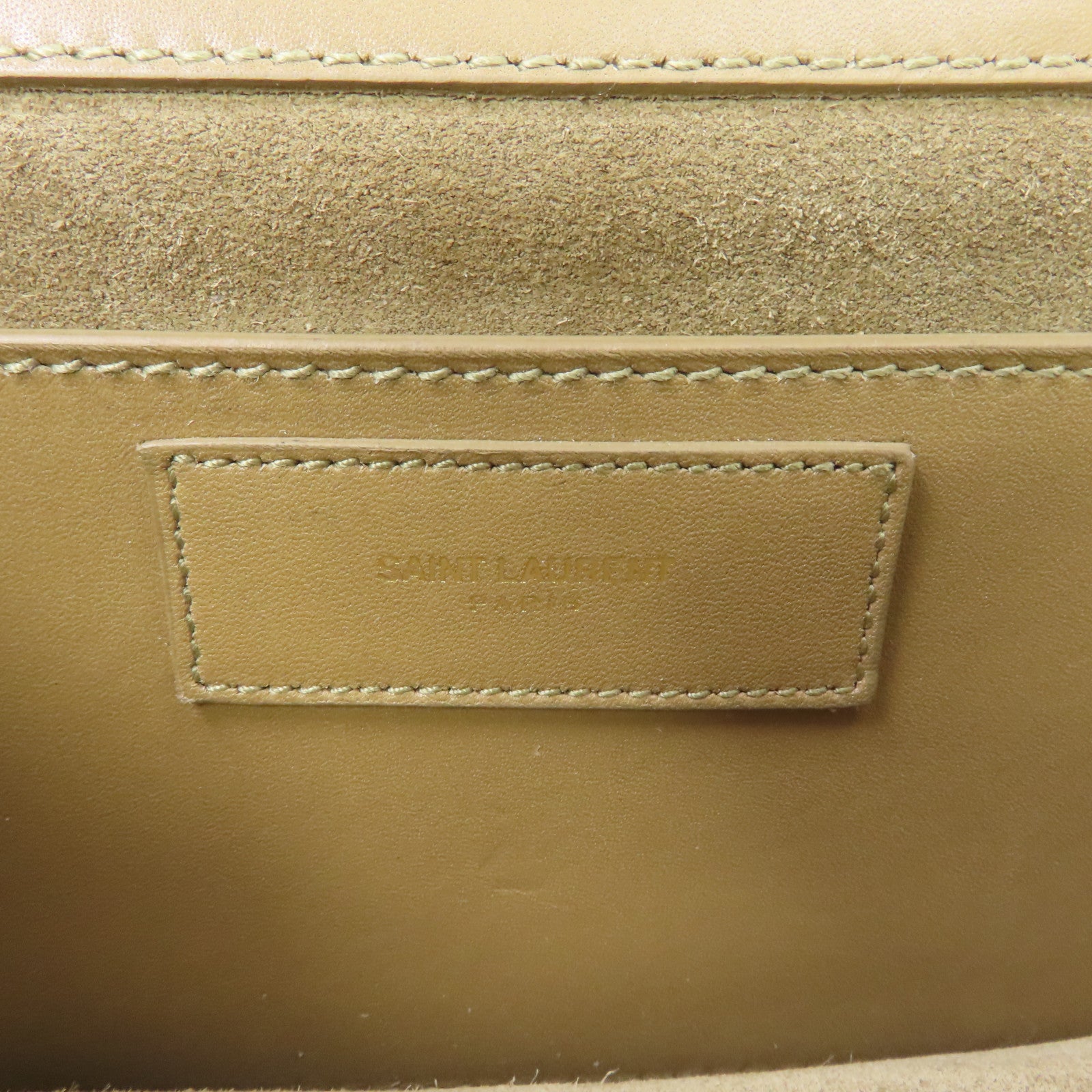 YVES SAINT LAURENT 麂皮皮革/牛皮皮革Chain Shoulder金扣鏈帶肩背袋米色