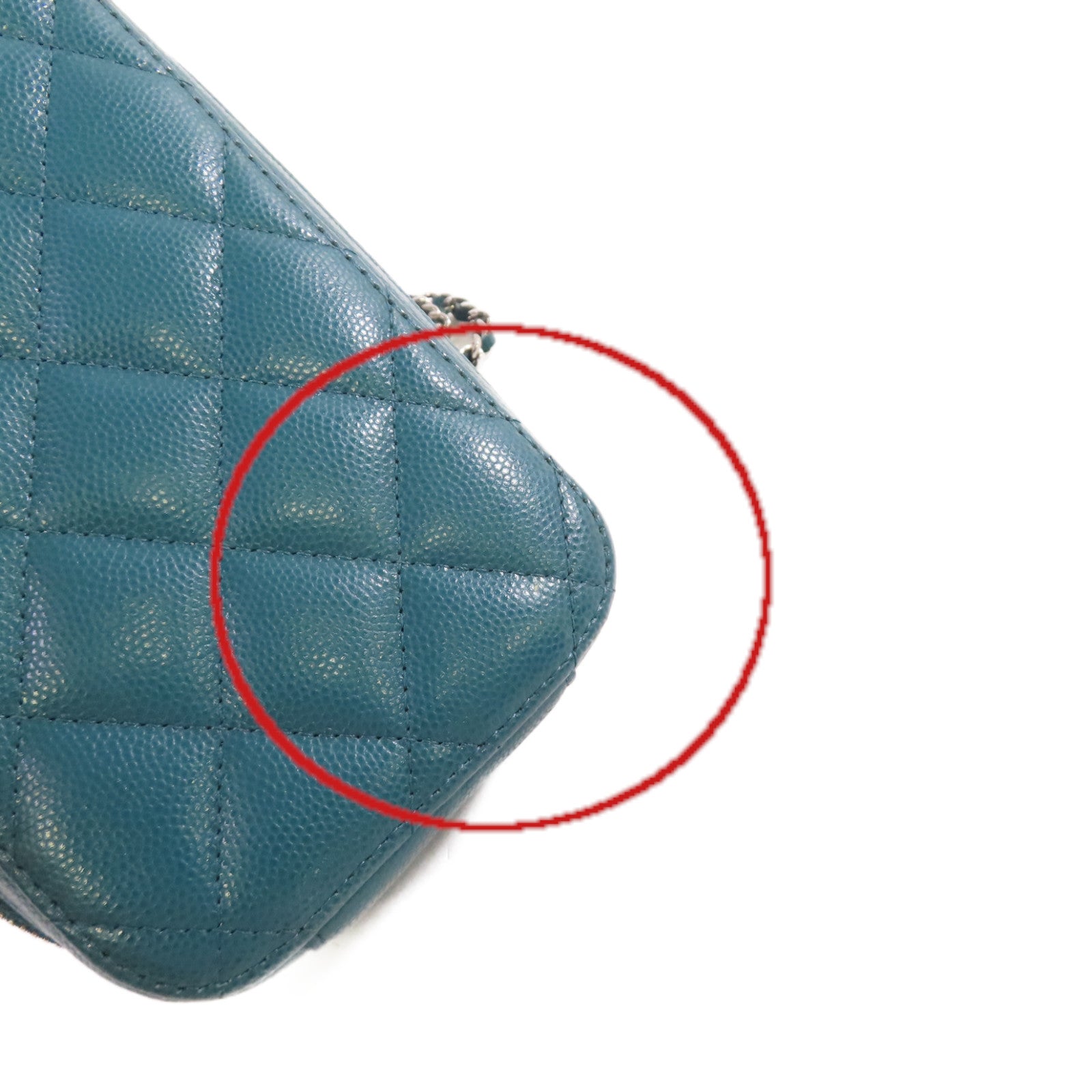 CHANEL 菱格Caviar皮革Chain Phone Holder Bag銀扣鏈帶肩背袋綠色