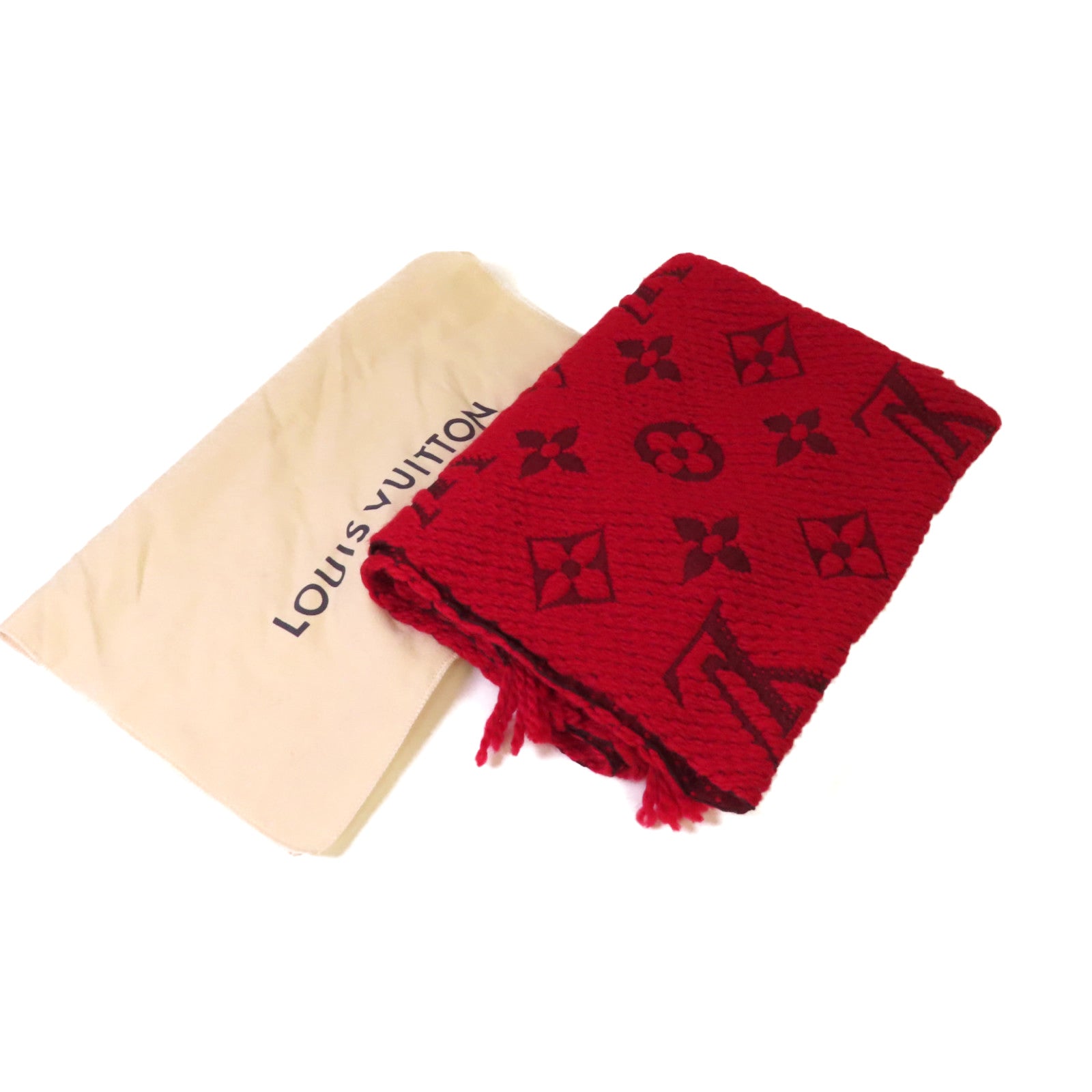 LOUIS VUITTON 羊毛/絲質Logomania Scarf圍巾紅色
