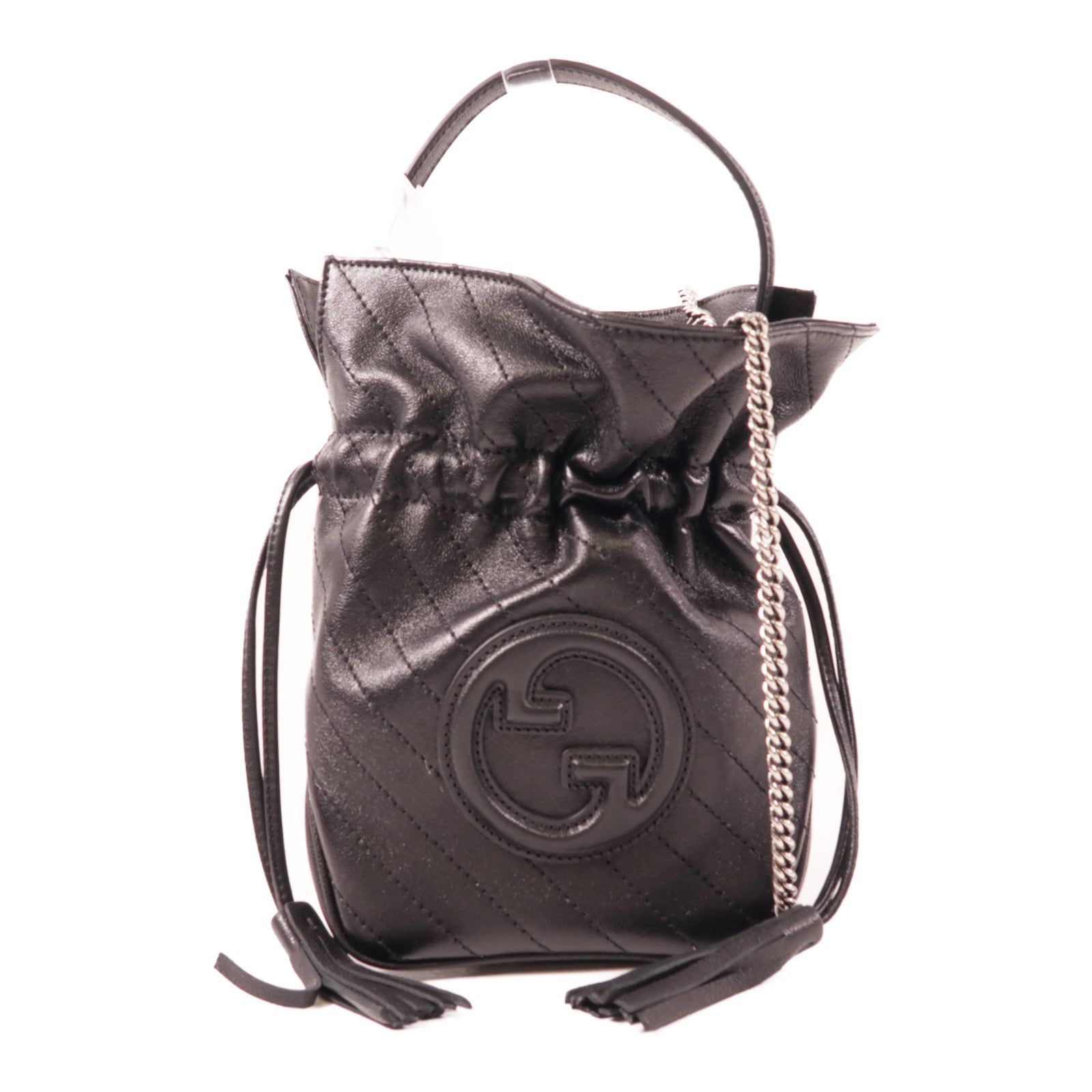 GUCCI 牛皮皮革Blondie Mini Bucket Bag銀扣鏈帶手挽肩背兩用袋