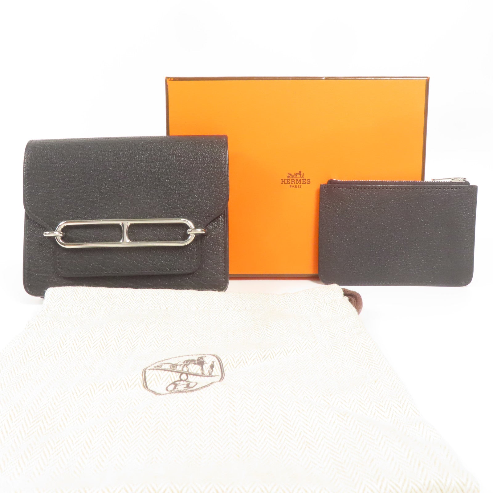 HERMES Chevre皮革Roulis Slim銀扣錢包