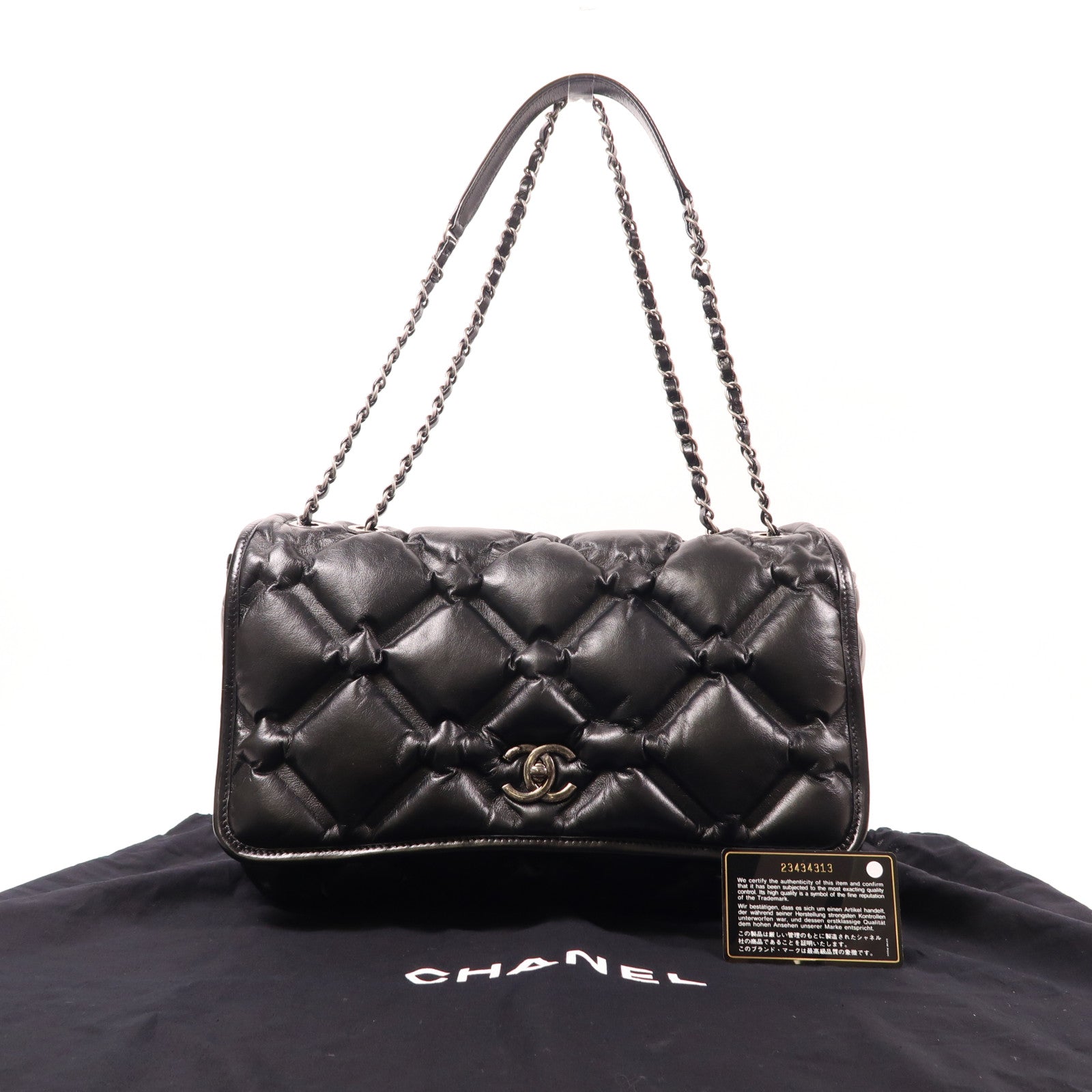 CHANEL CC SHW Shoulder Bag Calfskin Leather Black