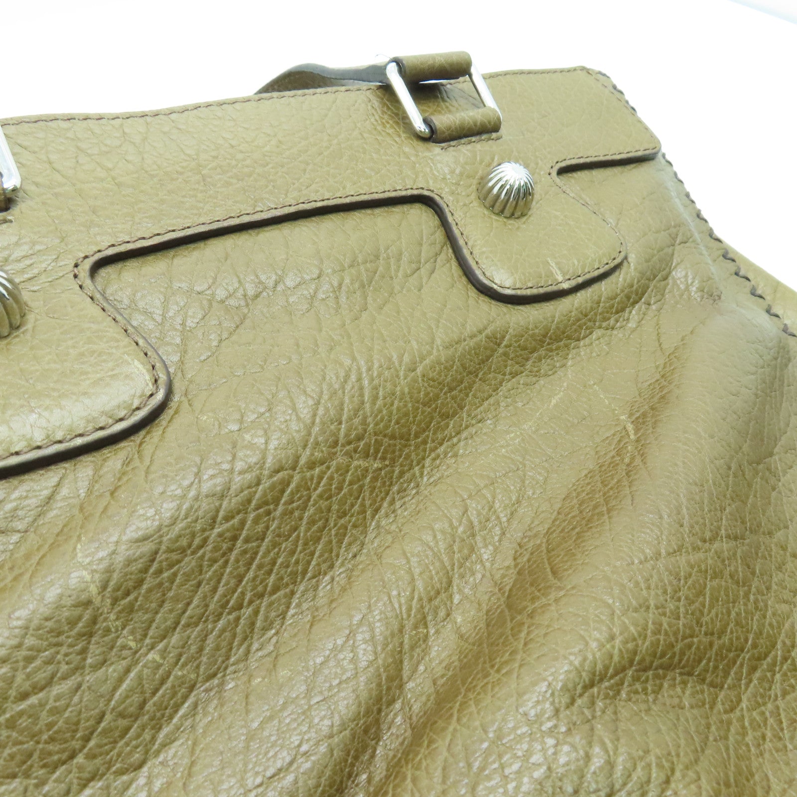CELINE 牛皮皮革Hand Bag手挽袋银扣深绿色