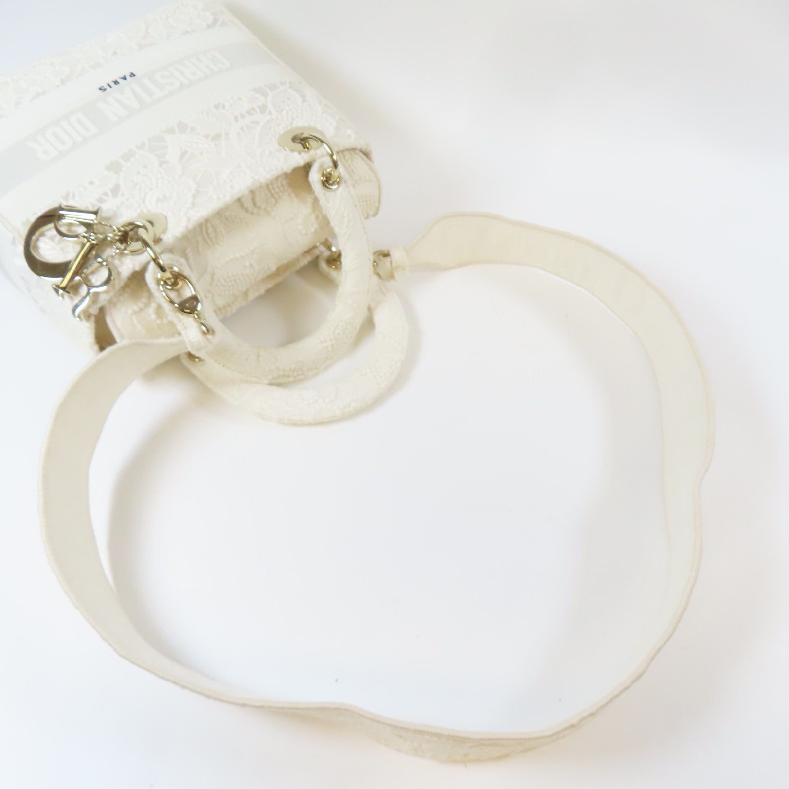 Dior 布料Lady Dior Shoulder金扣手挽肩背兩用袋白色