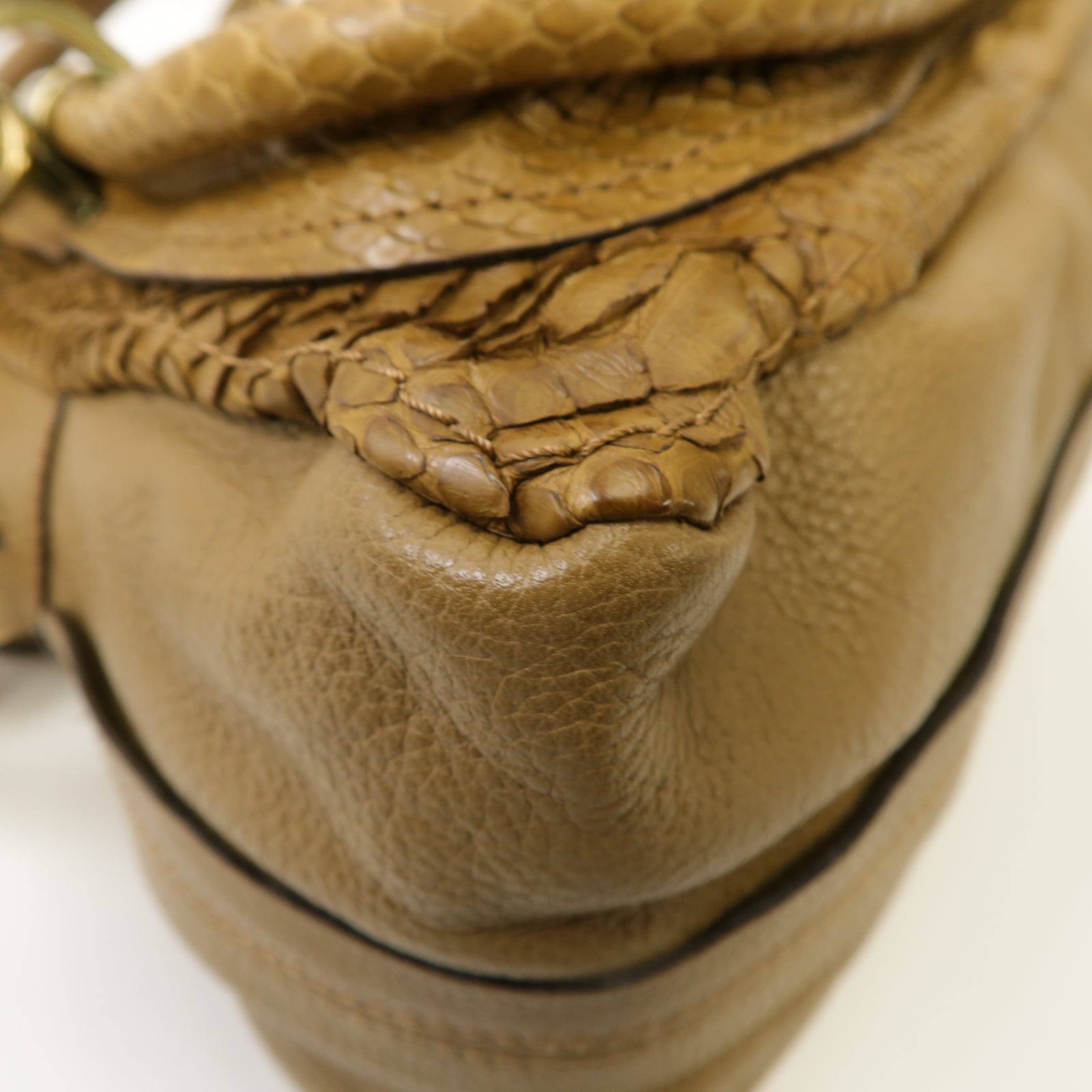 Chloe 蛇皮皮革/牛皮皮革2way Shoulder Bag金扣手挽肩背兩用袋棕色