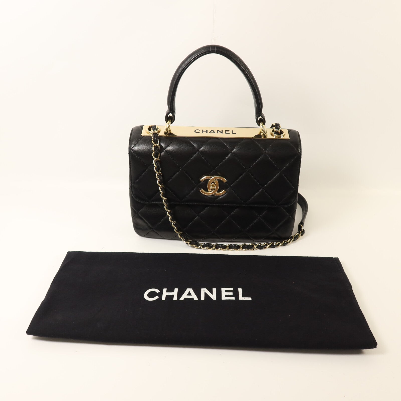 CHANEL 羊皮皮革Trendy CC Top Handle Bag金扣鏈帶手挽肩背兩用袋