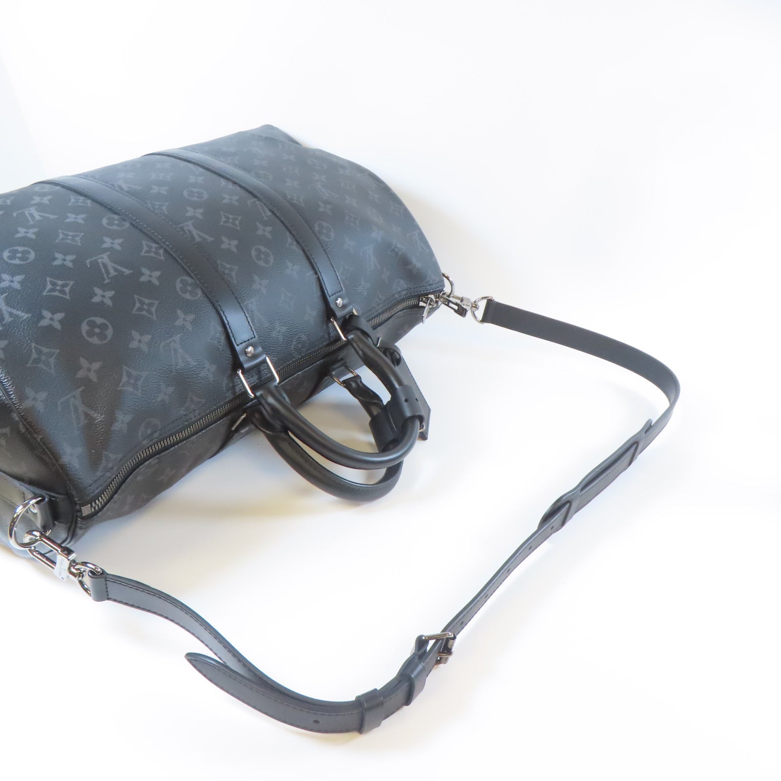 LOUIS VUITTON 【激減優惠】Monogram Eclipse Keepall Bandouliere 45銀扣手挽肩背兩用袋黑色