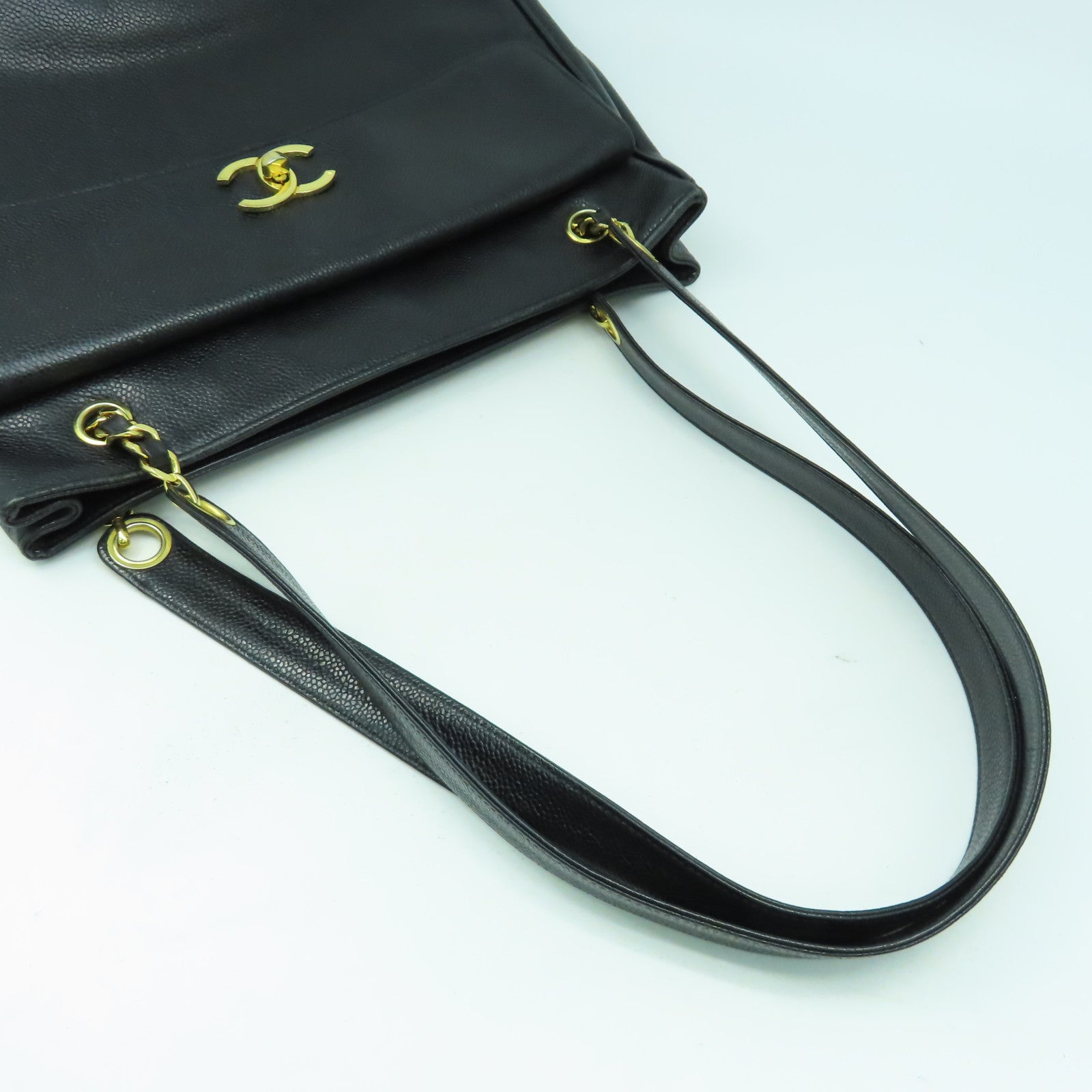 CHANEL 【激減優惠】牛皮皮革Tote Bag金扣肩背袋黑色