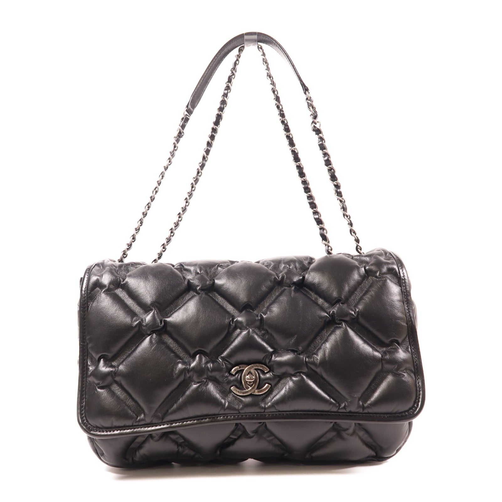 CHANEL CC SHW Shoulder Bag Calfskin Leather Black