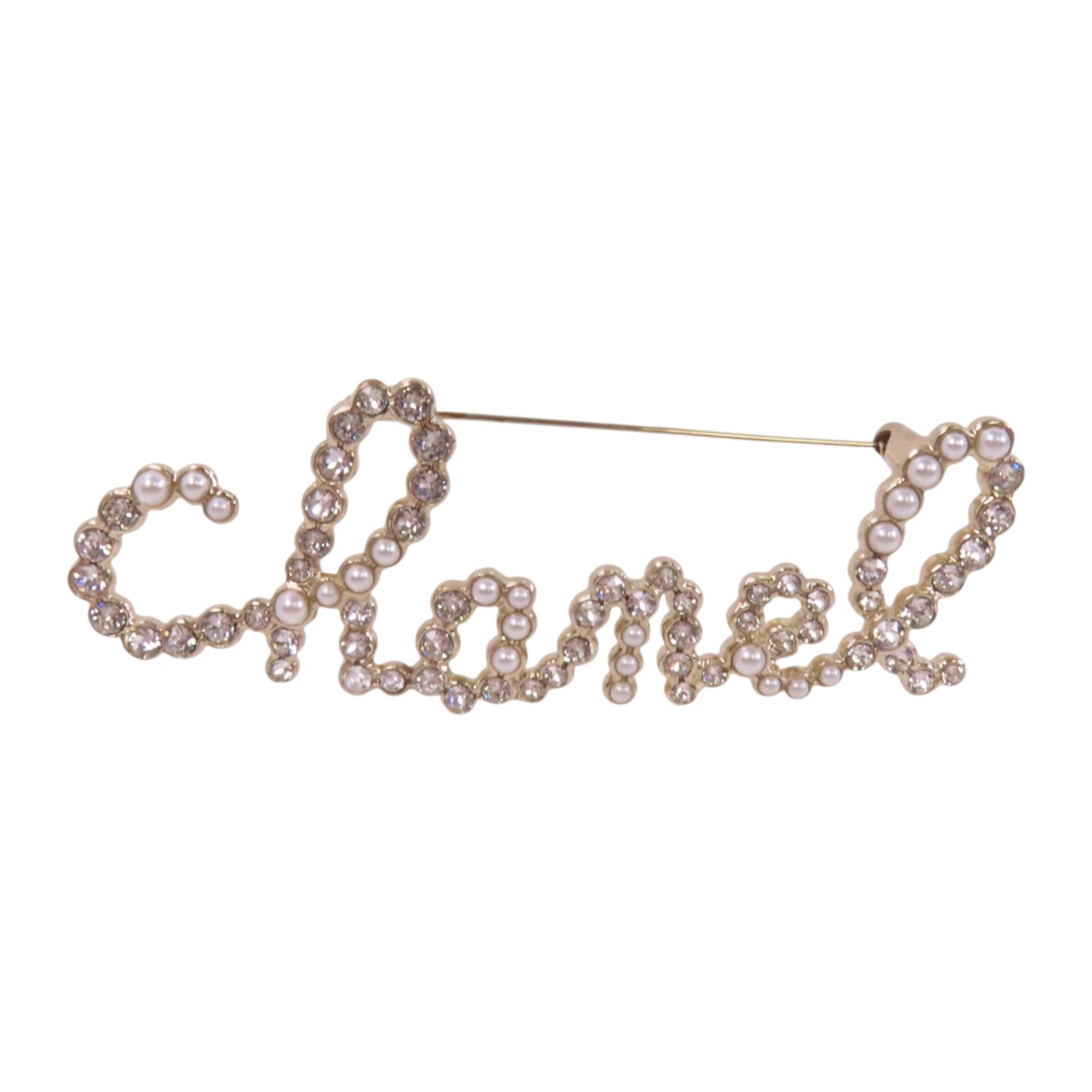 CHANEL 金屬/水鑽/仿珍珠Brooch金扣胸針