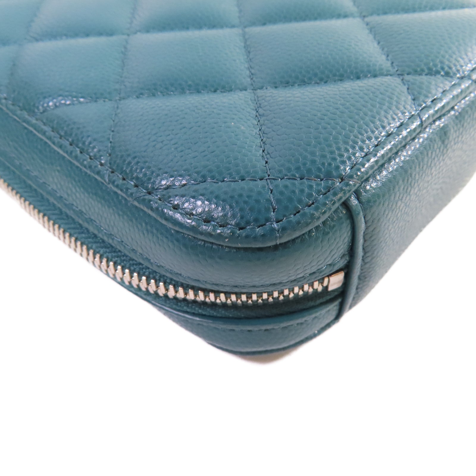 CHANEL 菱格Caviar皮革Chain Phone Holder Bag銀扣鏈帶肩背袋綠色