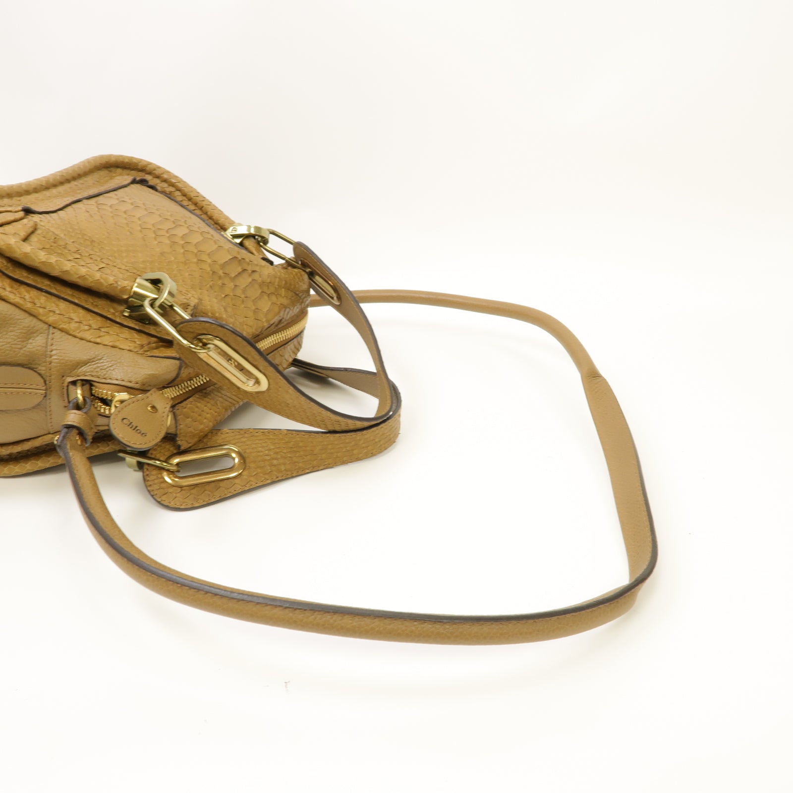 Chloe 蛇皮皮革/牛皮皮革2way Shoulder Bag金扣手挽肩背兩用袋棕色