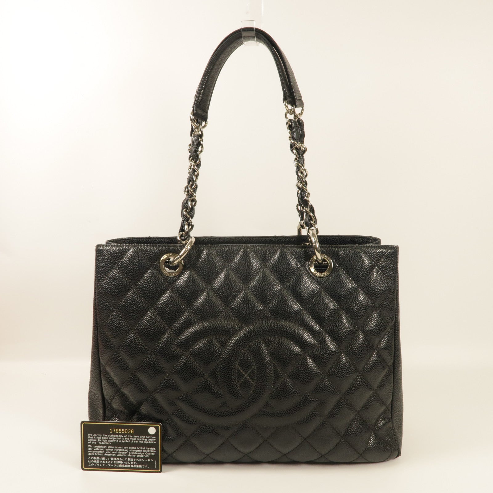CHANEL 牛皮皮革Grand Shopping Tote Bag銀扣鏈帶肩背袋