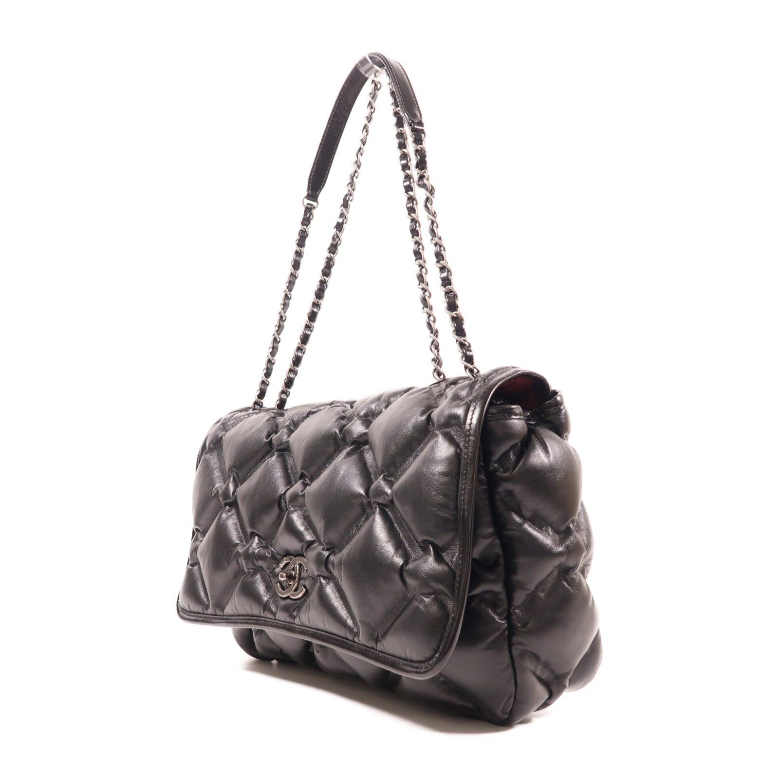 CHANEL CC SHW Shoulder Bag Calfskin Leather Black