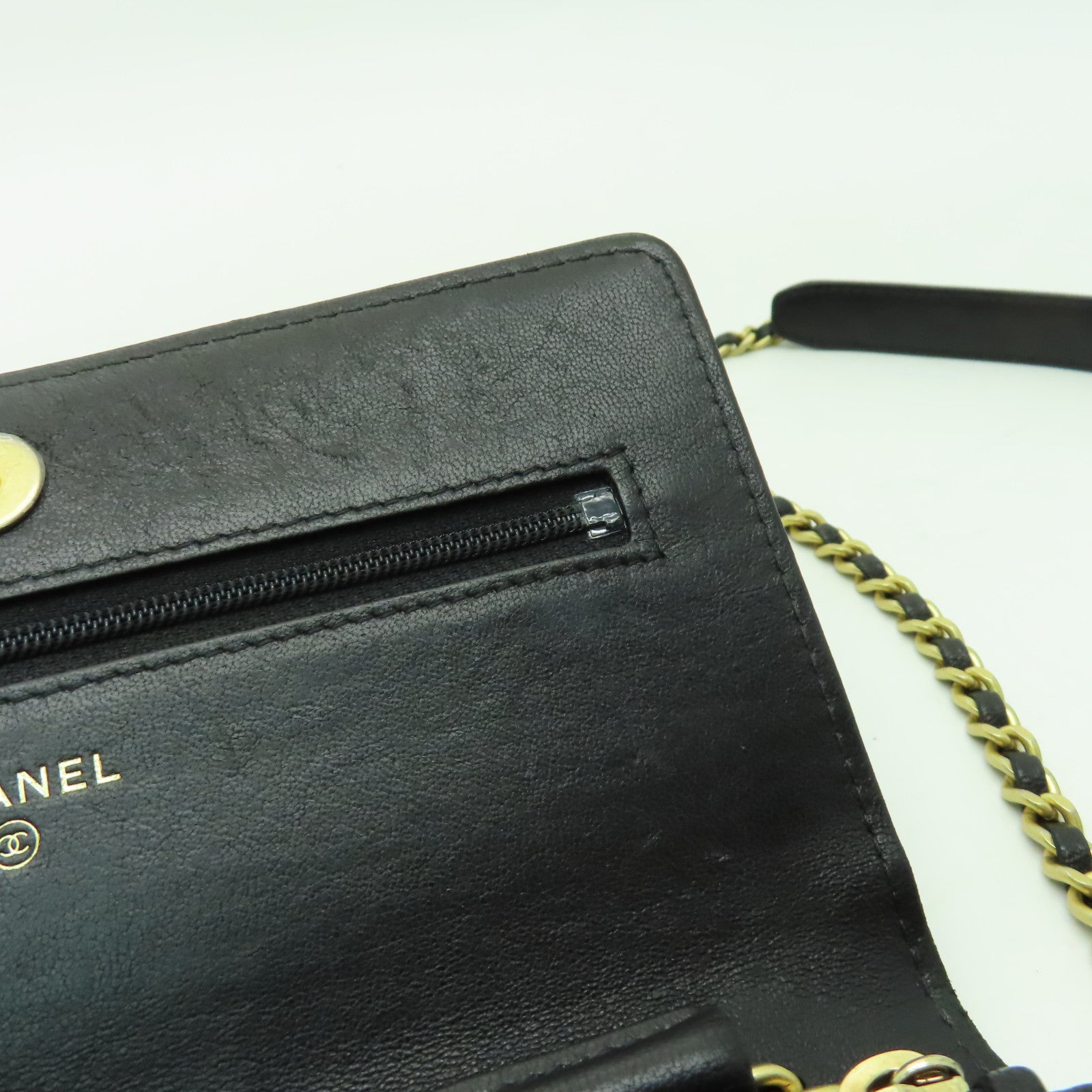 CHANEL 牛皮皮革Wallet on Chain金扣鏈帶肩背袋黑色