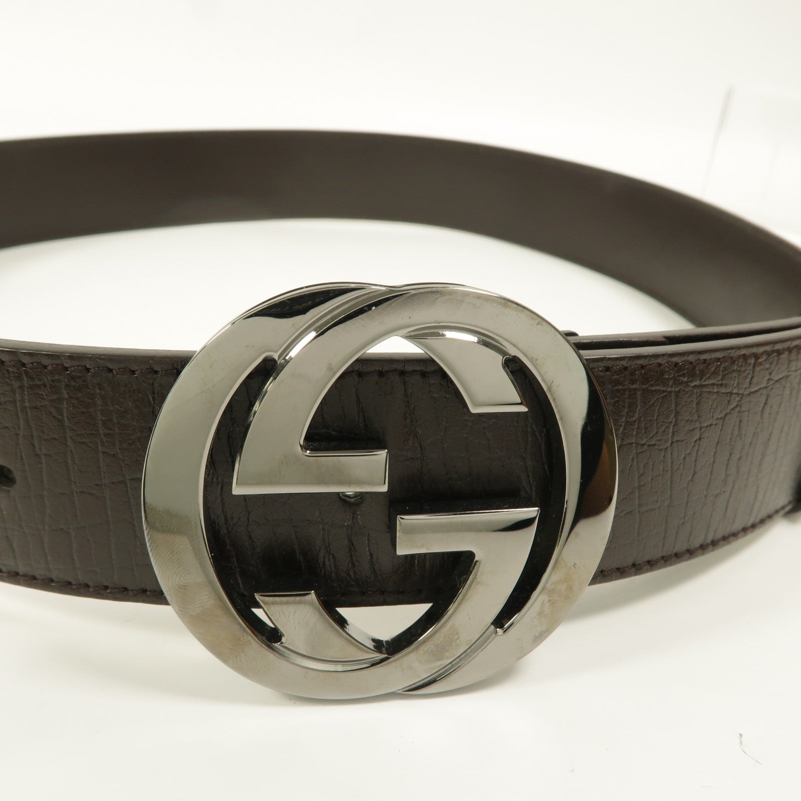 GUCCI 帆布/牛皮皮革Interlocking G Wed Belt 85cm皮帶