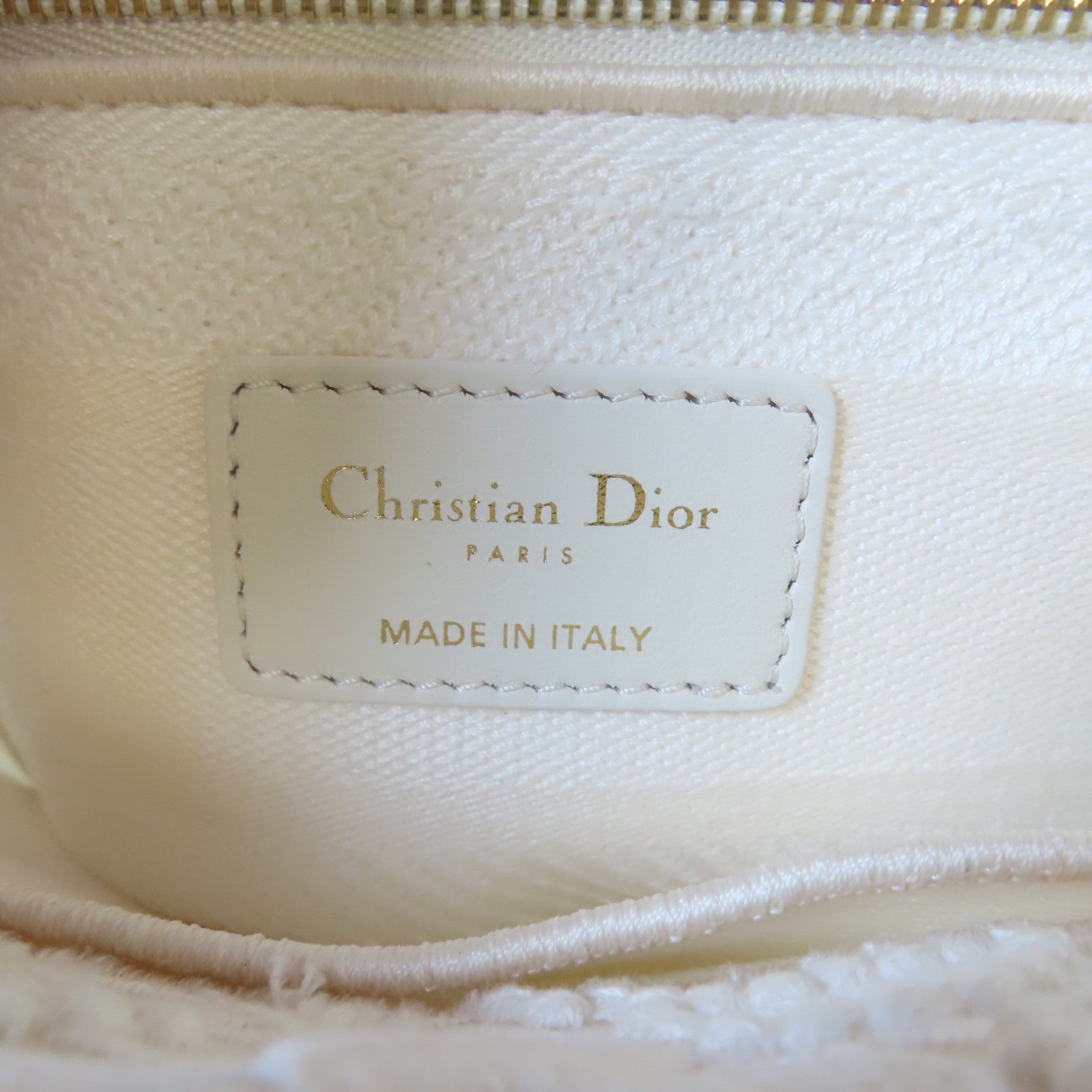 Dior 布料Lady Dior Shoulder金扣手挽肩背兩用袋白色