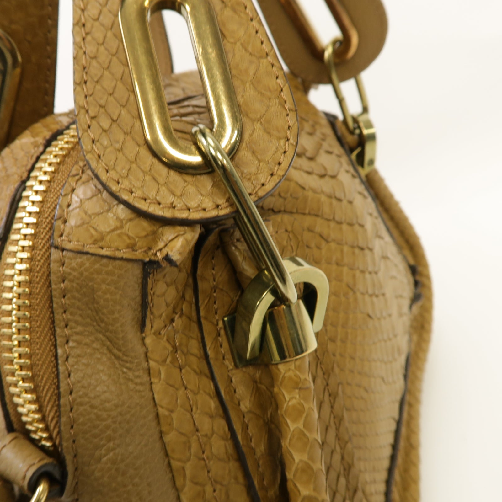 Chloe 蛇皮皮革/牛皮皮革2way Shoulder Bag金扣手挽肩背兩用袋棕色