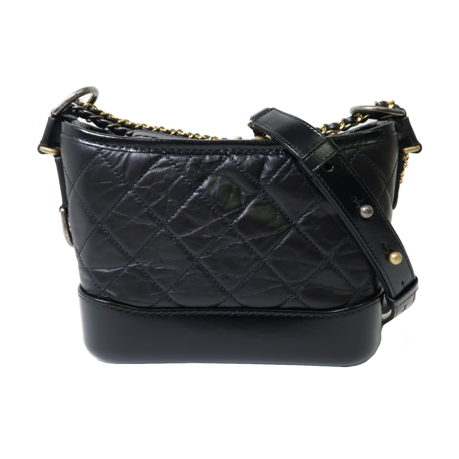 CHANEL 菱格牛皮皮革Gabrielle Small Hobo金扣鏈帶肩背袋黑色